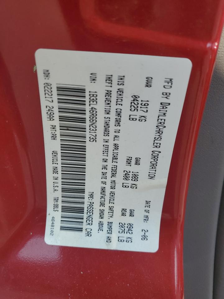 2006 Dodge Stratus Sxt Red vin: 1B3EL46R66N231735
