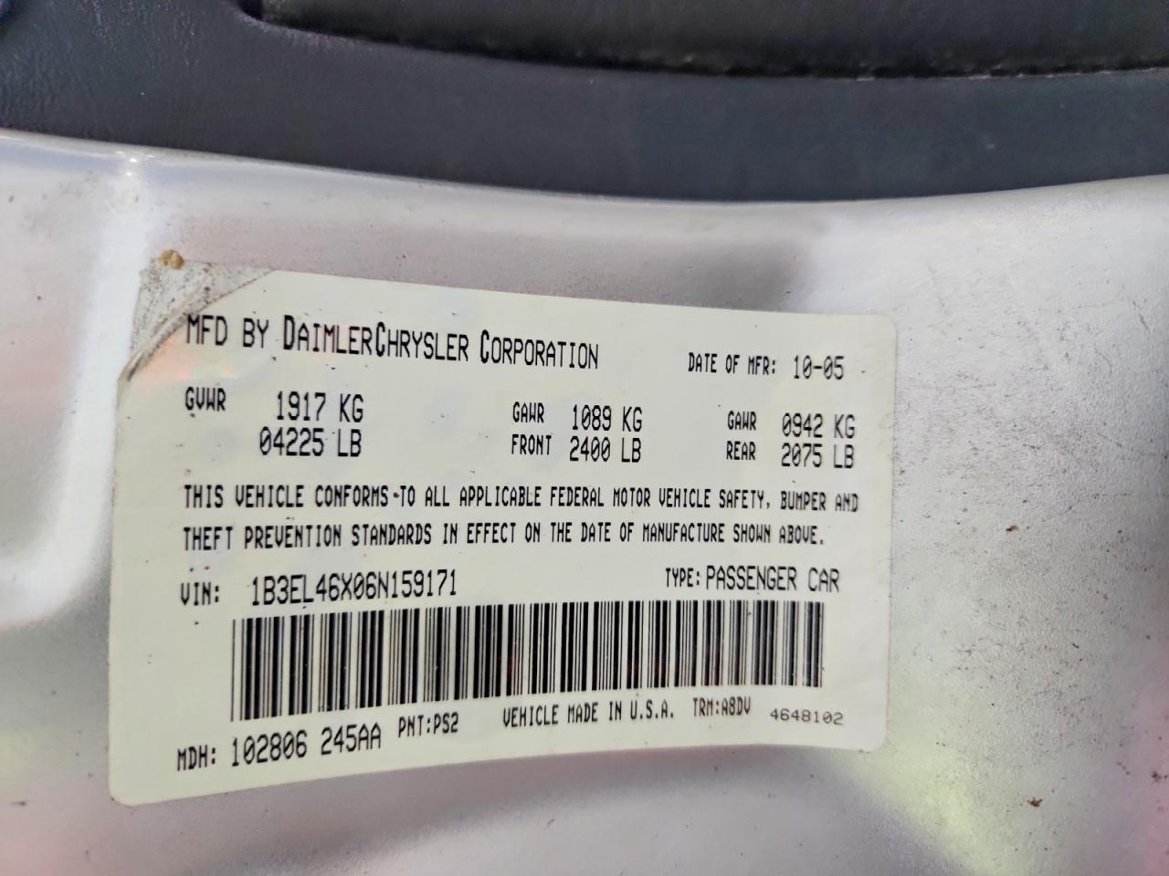2006 Dodge Stratus Sxt Silver vin: 1B3EL46X06N159171