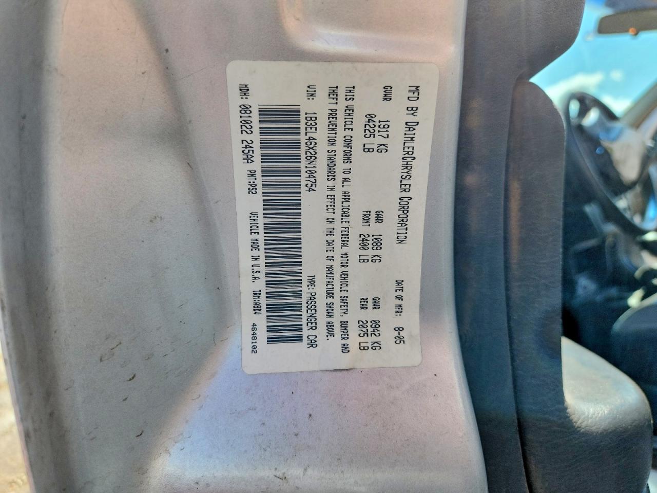 2006 Dodge Stratus Sxt Silver vin: 1B3EL46X26N104754