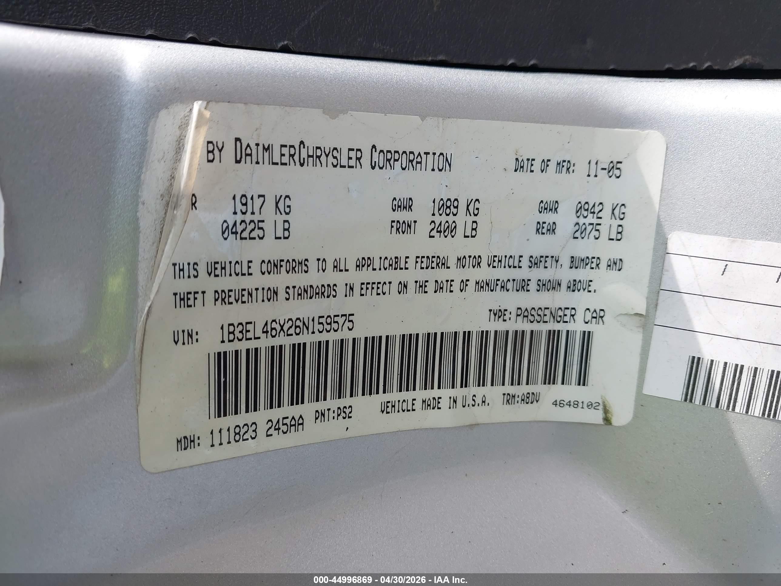 2006 Dodge Stratus Sxt Silver vin: 1B3EL46X26N159575