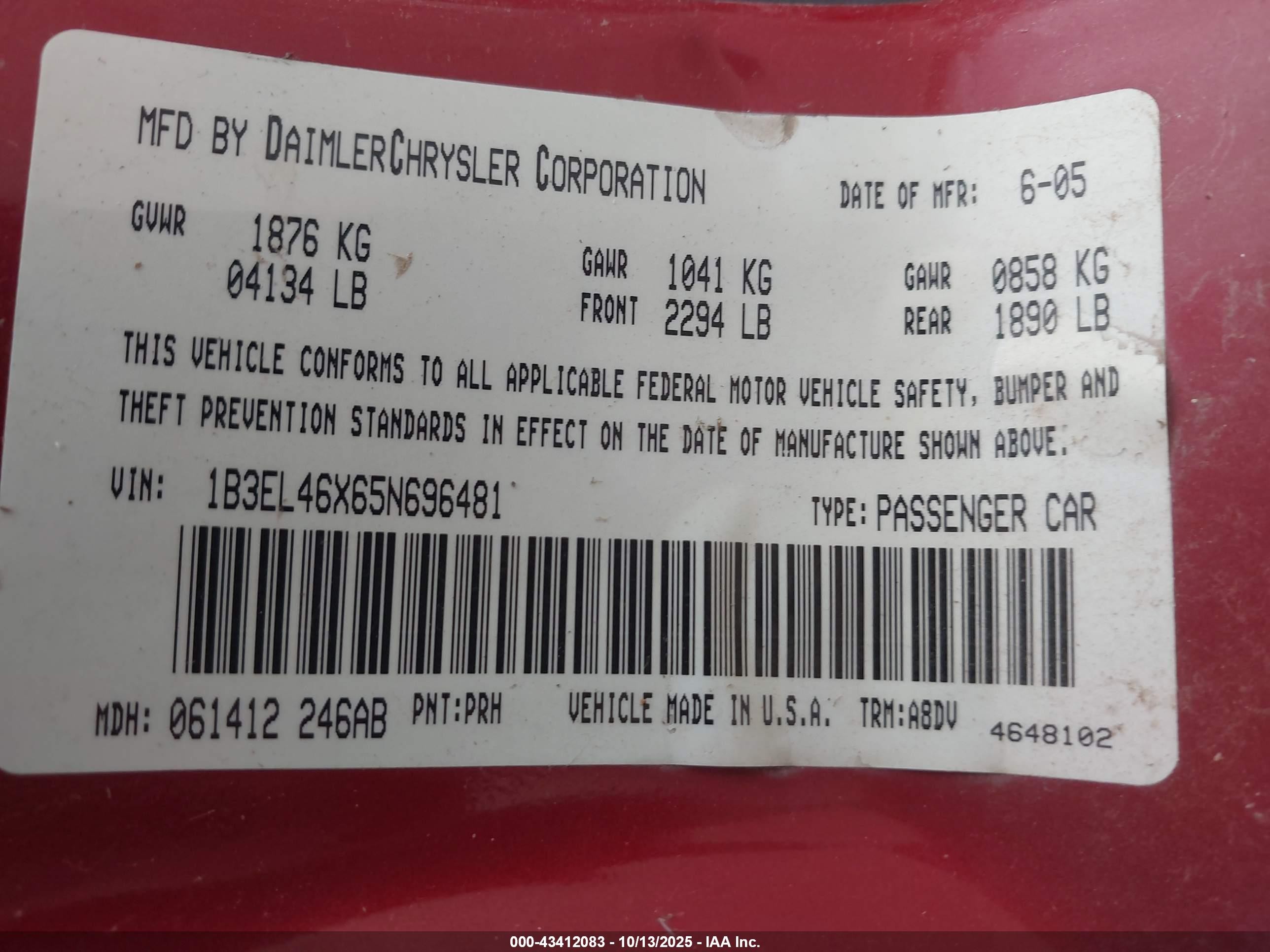 2005 Dodge Stratus Sxt Red vin: 1B3EL46X65N696481