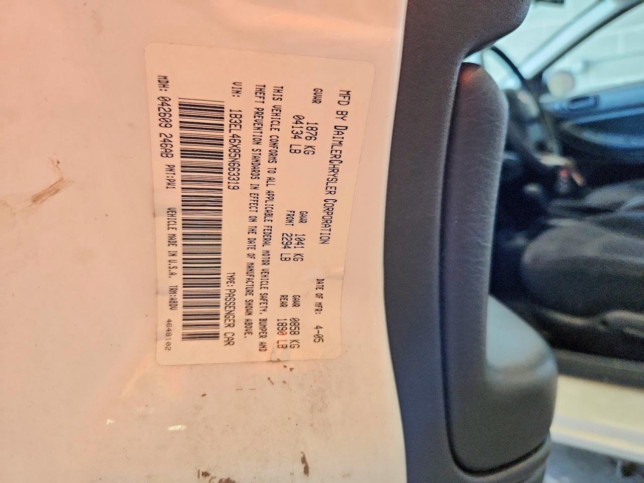 2005 Dodge Stratus Sxt White vin: 1B3EL46X85N663319