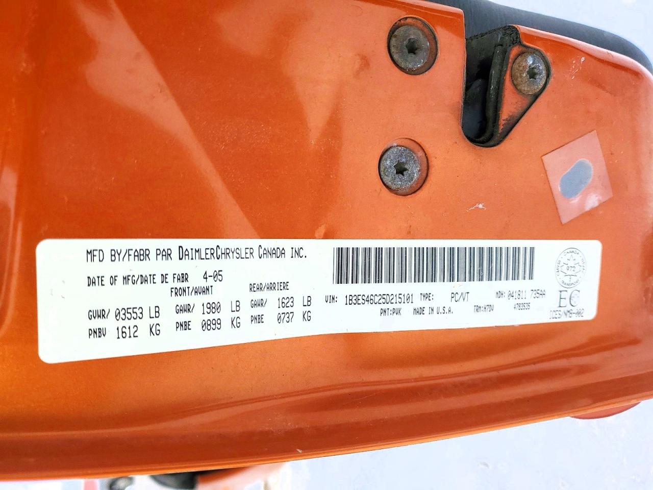 2005 Dodge Neon Sx 2.0 Orange vin: 1B3ES46C25D215101
