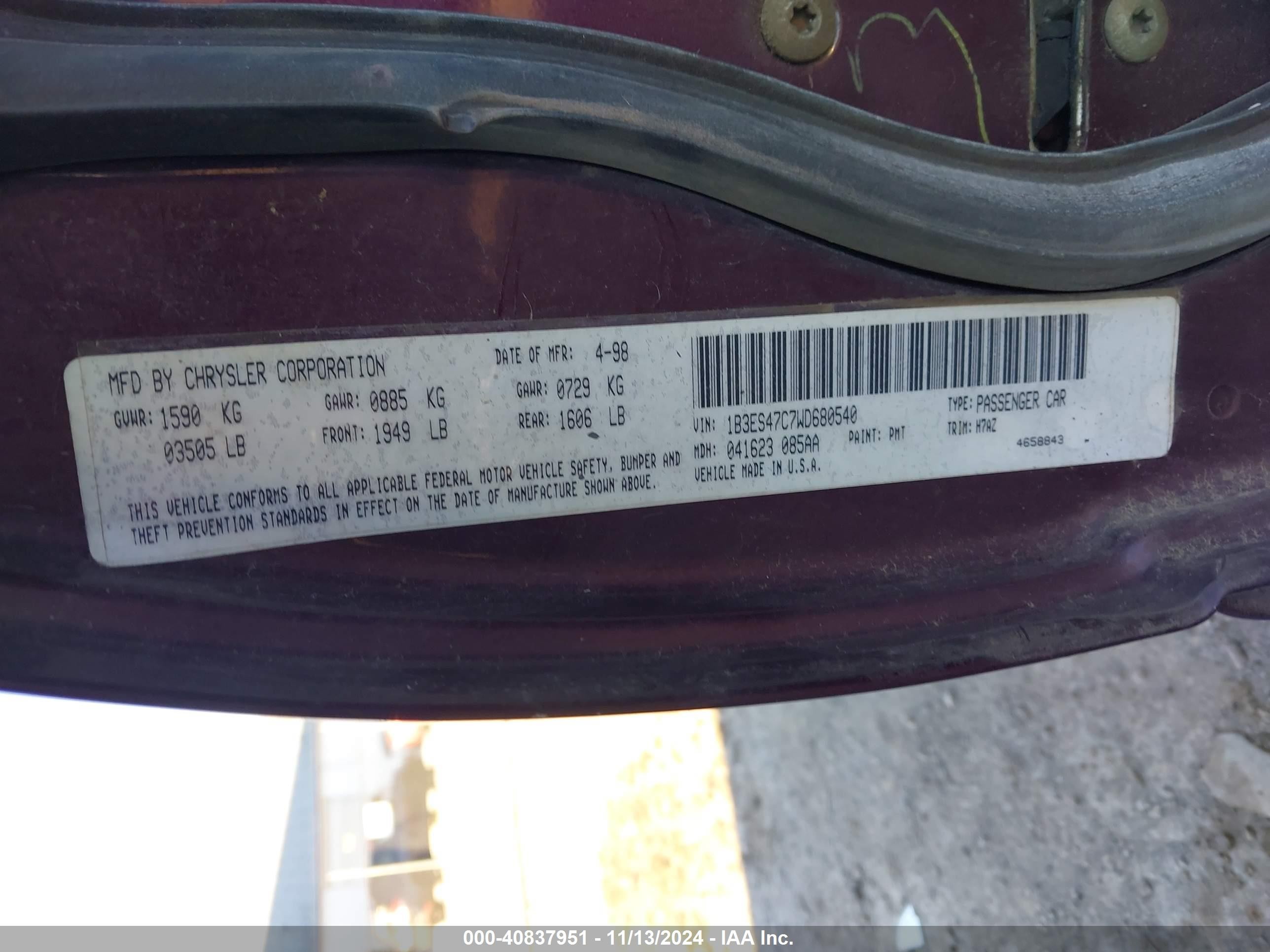 Price & History 1998 Dodge Neon Competition/highline 2.0l I-4