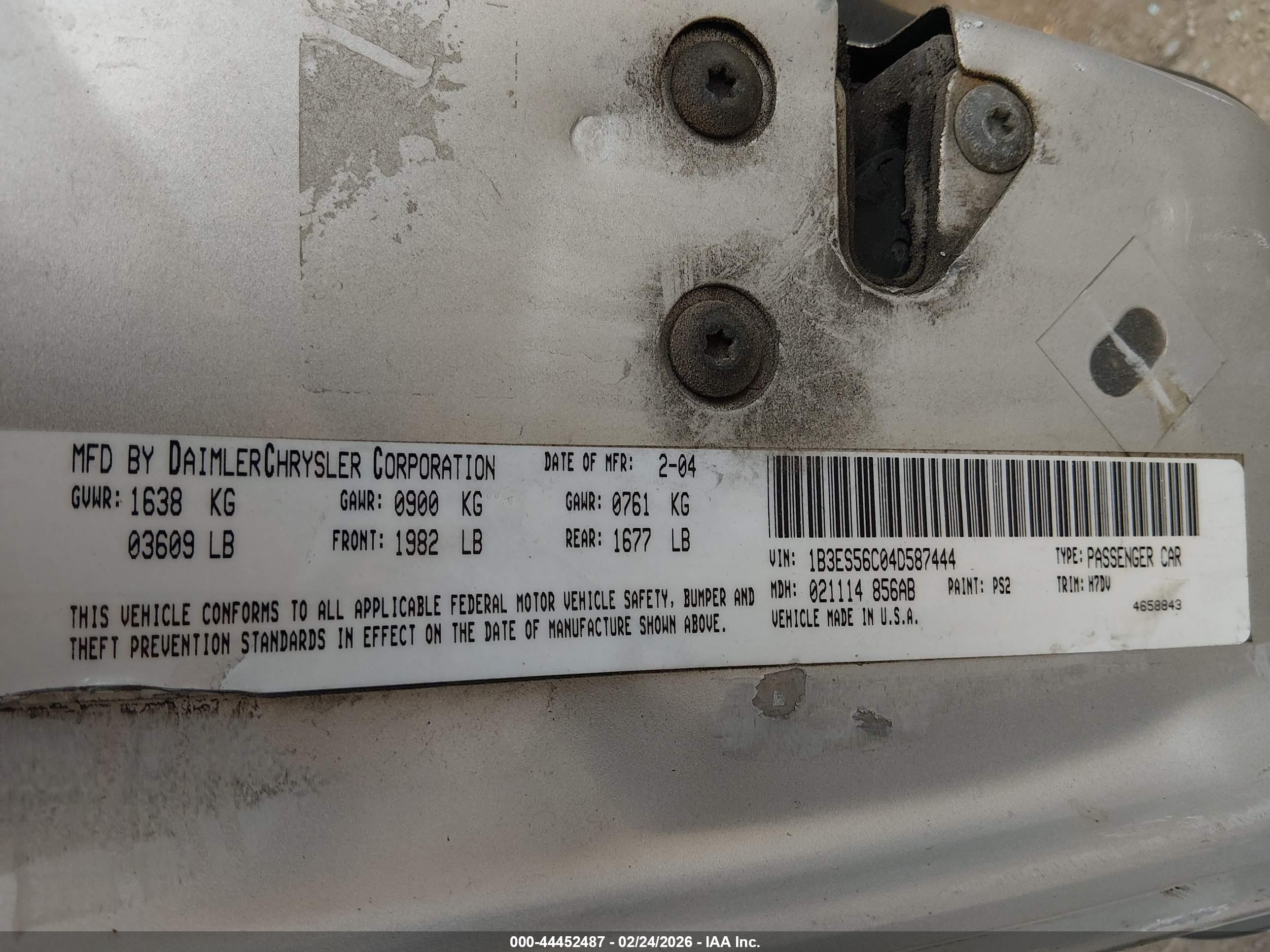2004 Dodge Neon Sxt Silver vin: 1B3ES56C04D587444