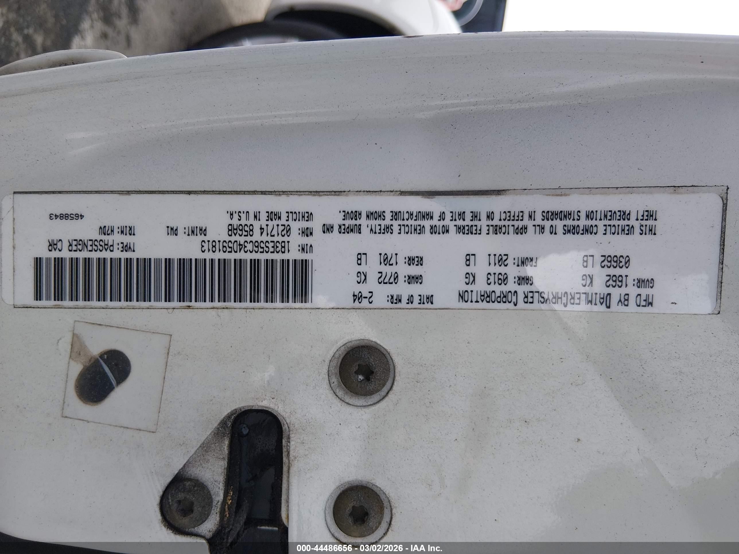 2004 Dodge Neon Sxt White vin: 1B3ES56C34D591813