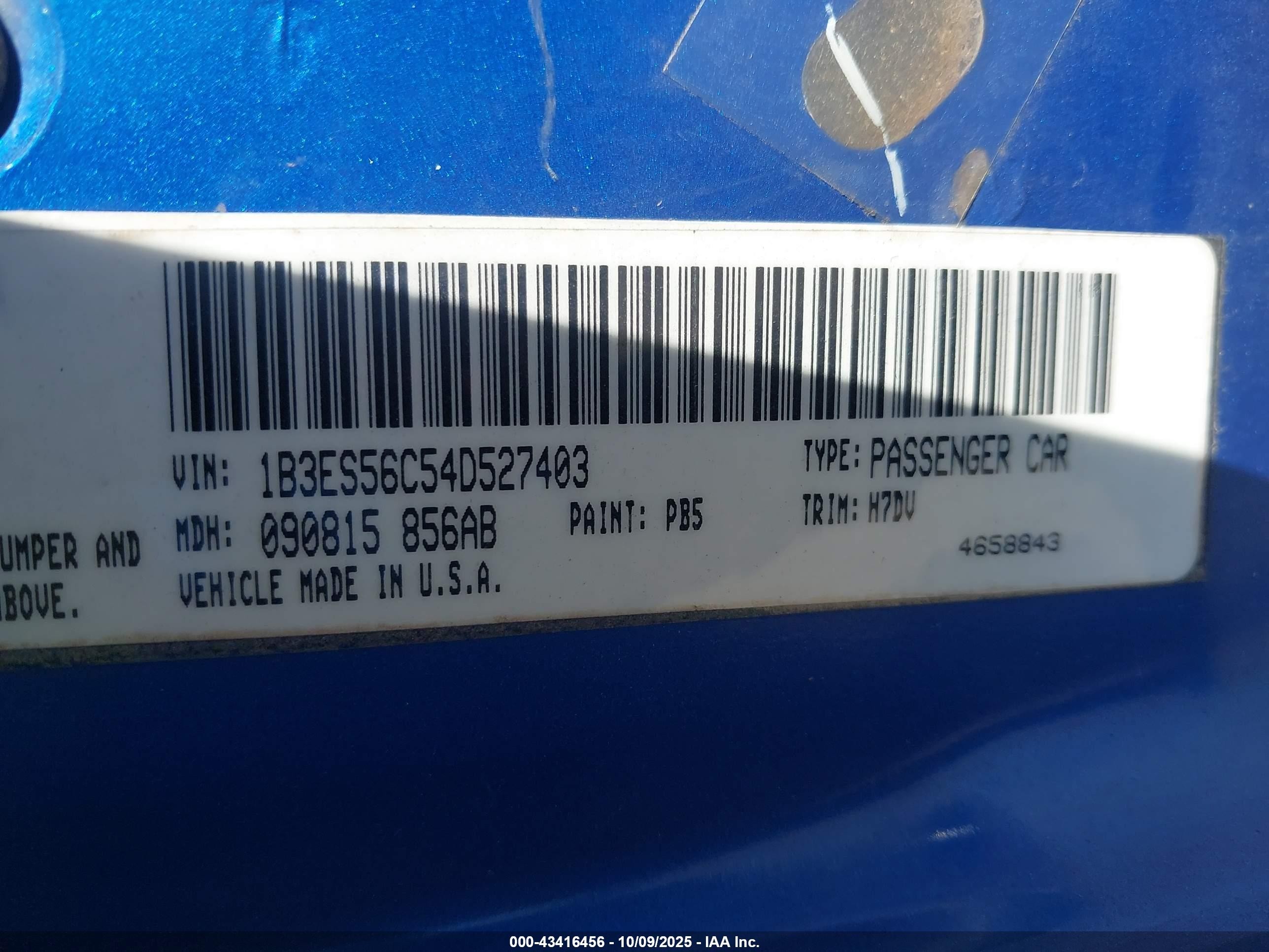 2004 Dodge Neon Sxt Blue vin: 1B3ES56C54D527403
