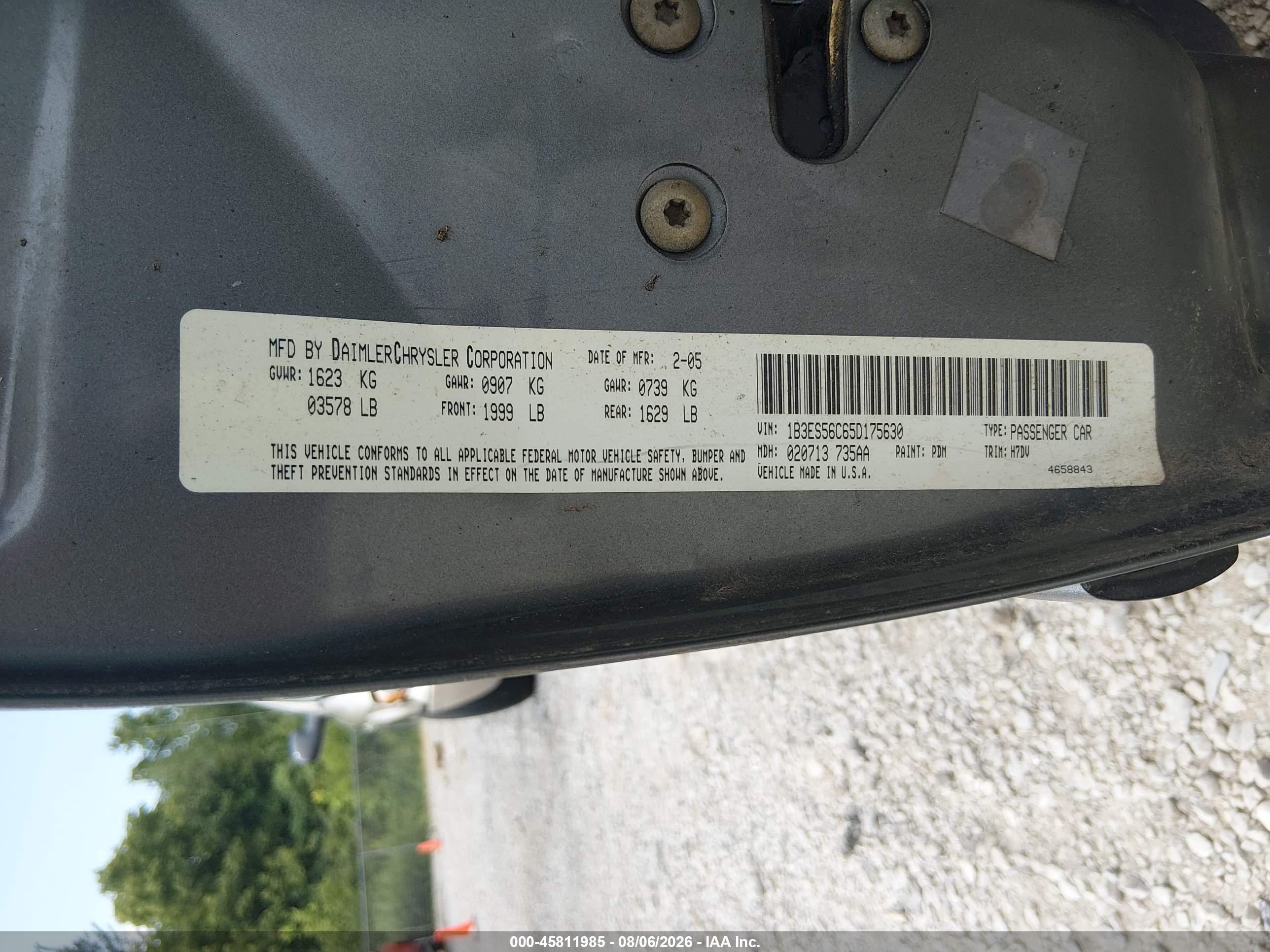 2005 Dodge Neon Sxt Gray vin: 1B3ES56C65D175630