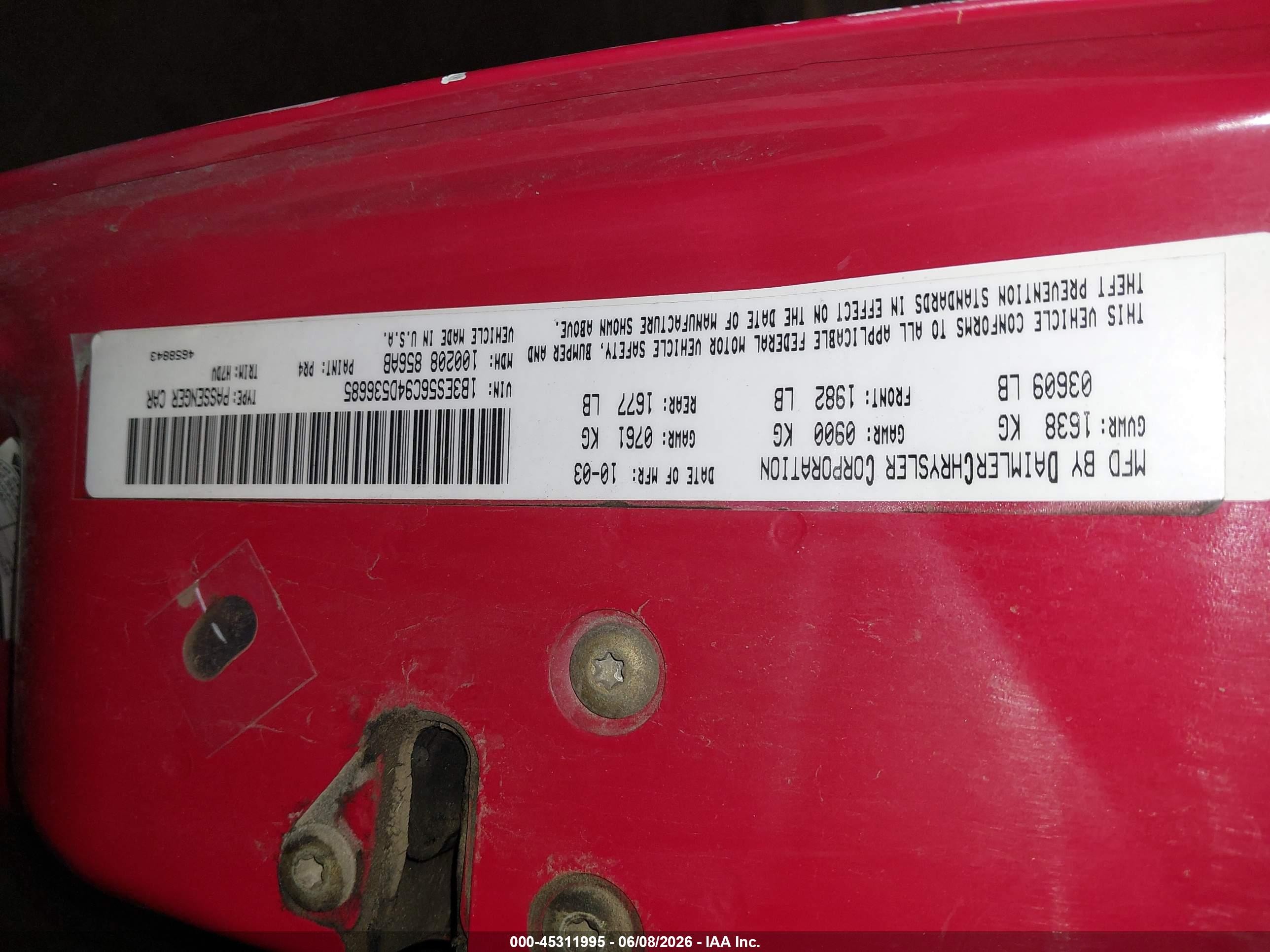 2004 Dodge Neon Sxt Red vin: 1B3ES56C94D536685
