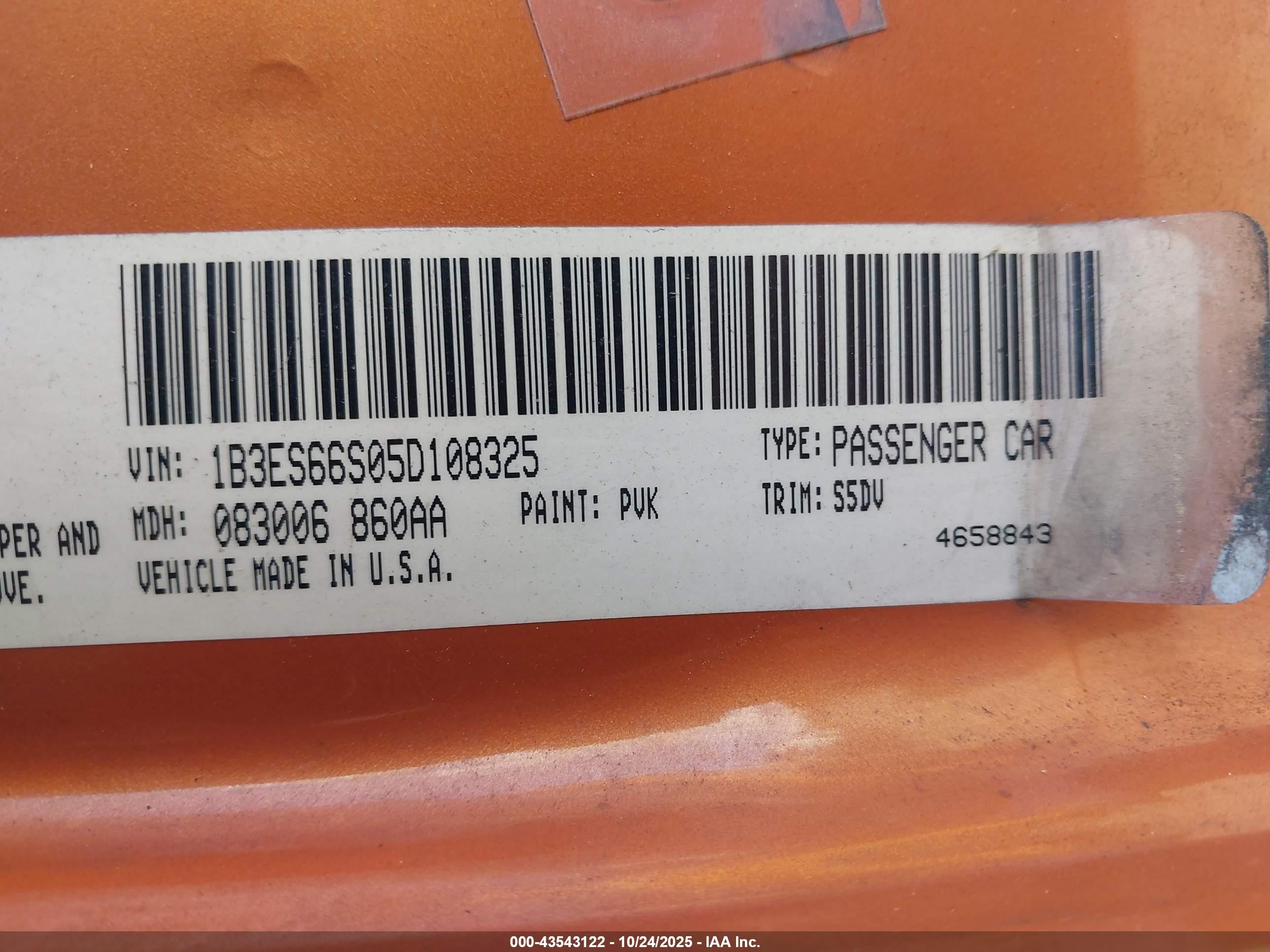 2005 Dodge Srt4   Orange vin: 1B3ES66S05D108325