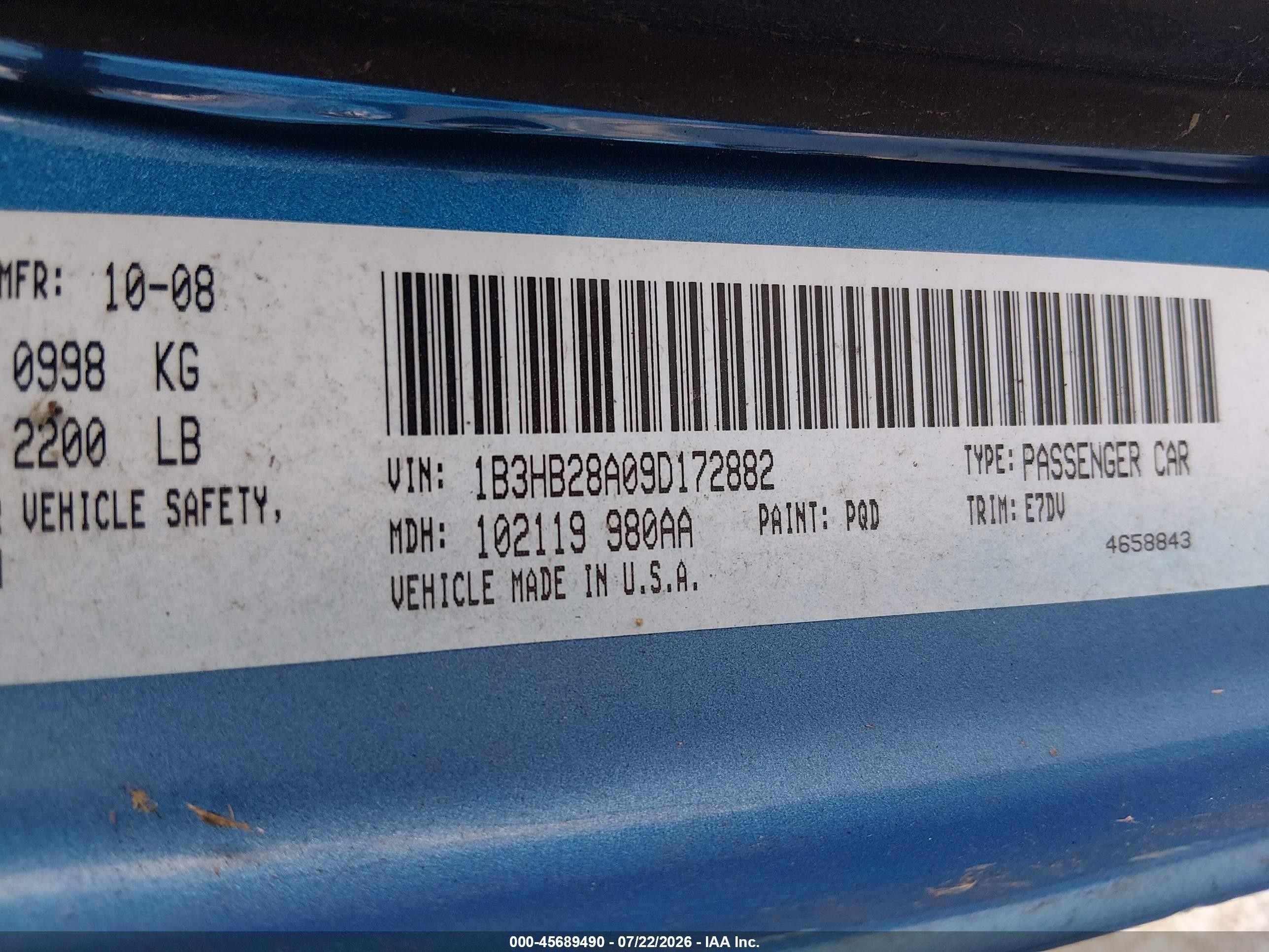 2009 Dodge Caliber Se Blue vin: 1B3HB28A09D172882