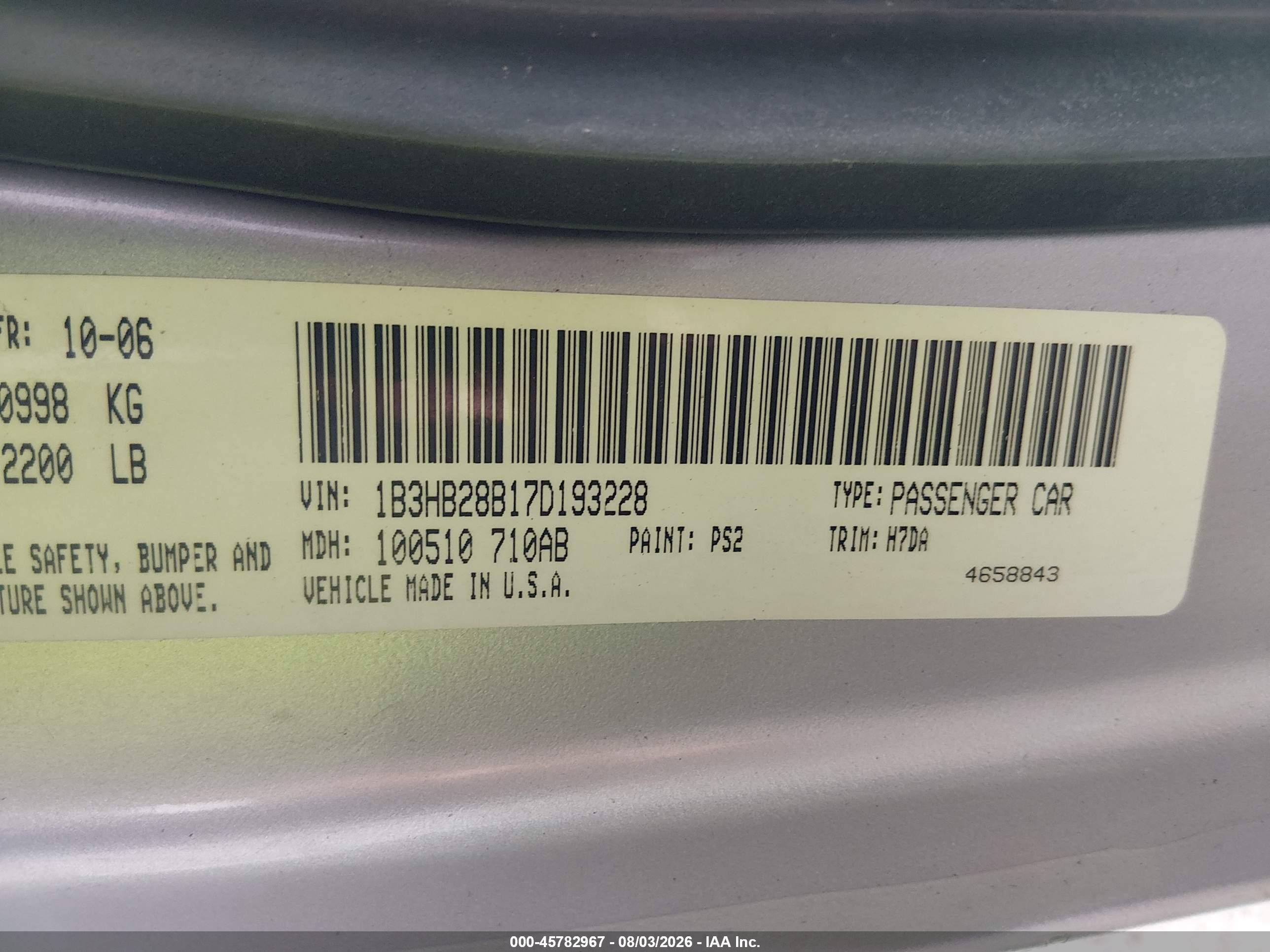 2007 Dodge Caliber   Silver vin: 1B3HB28B17D193228