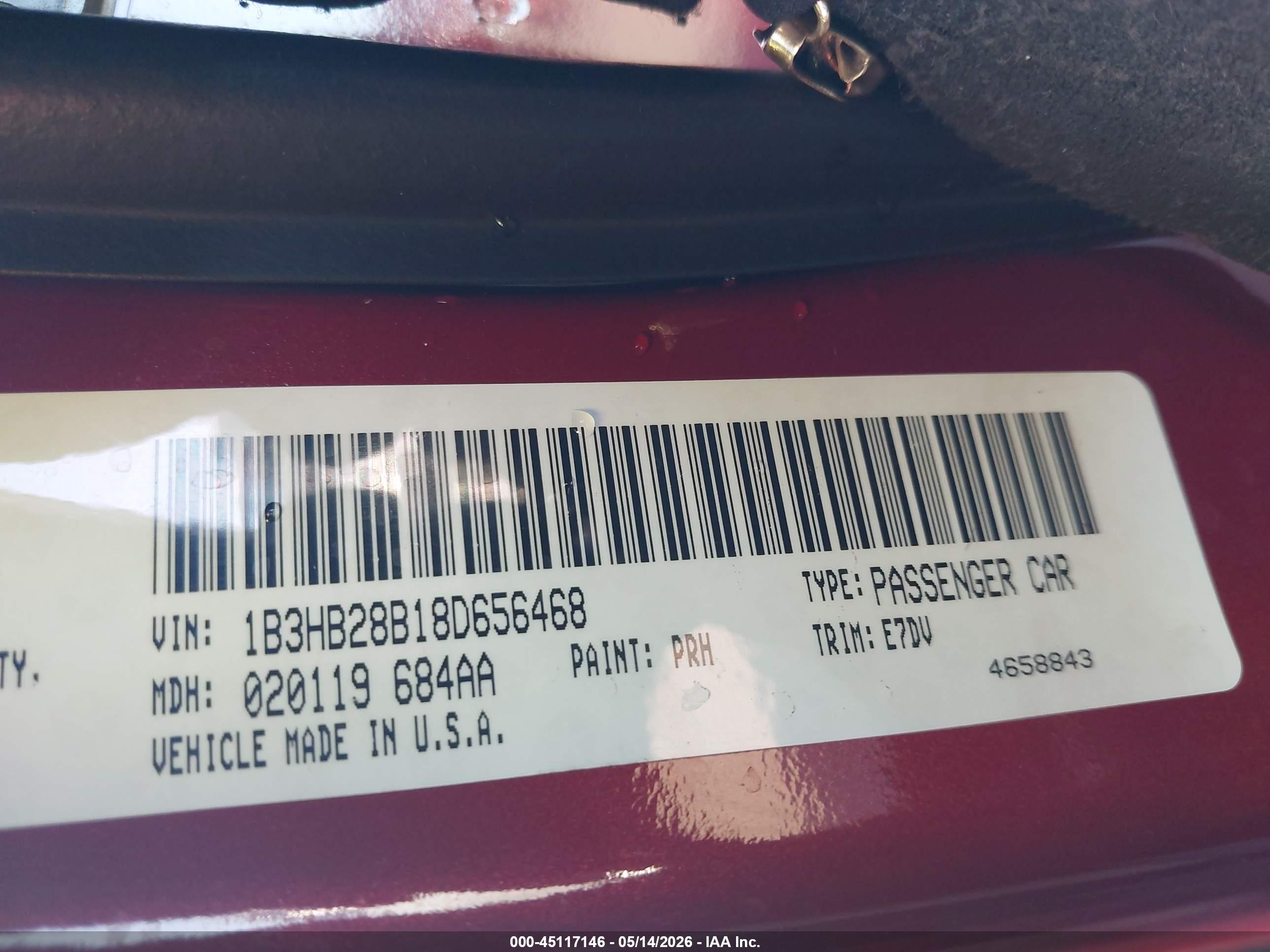2008 Dodge Caliber Se Red vin: 1B3HB28B18D656468