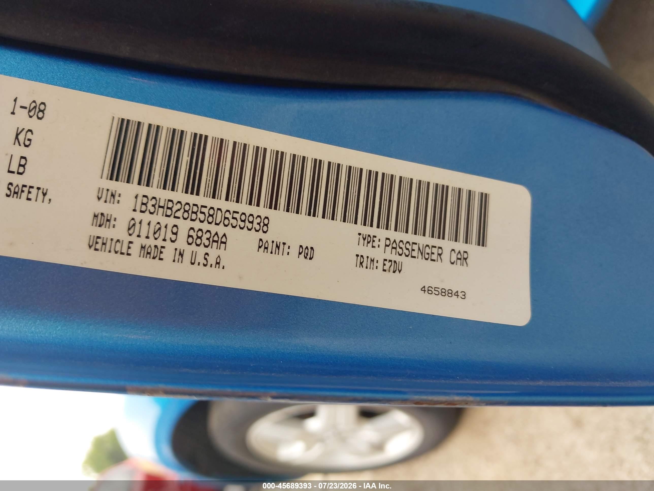 2008 Dodge Caliber Se Blue vin: 1B3HB28B58D659938