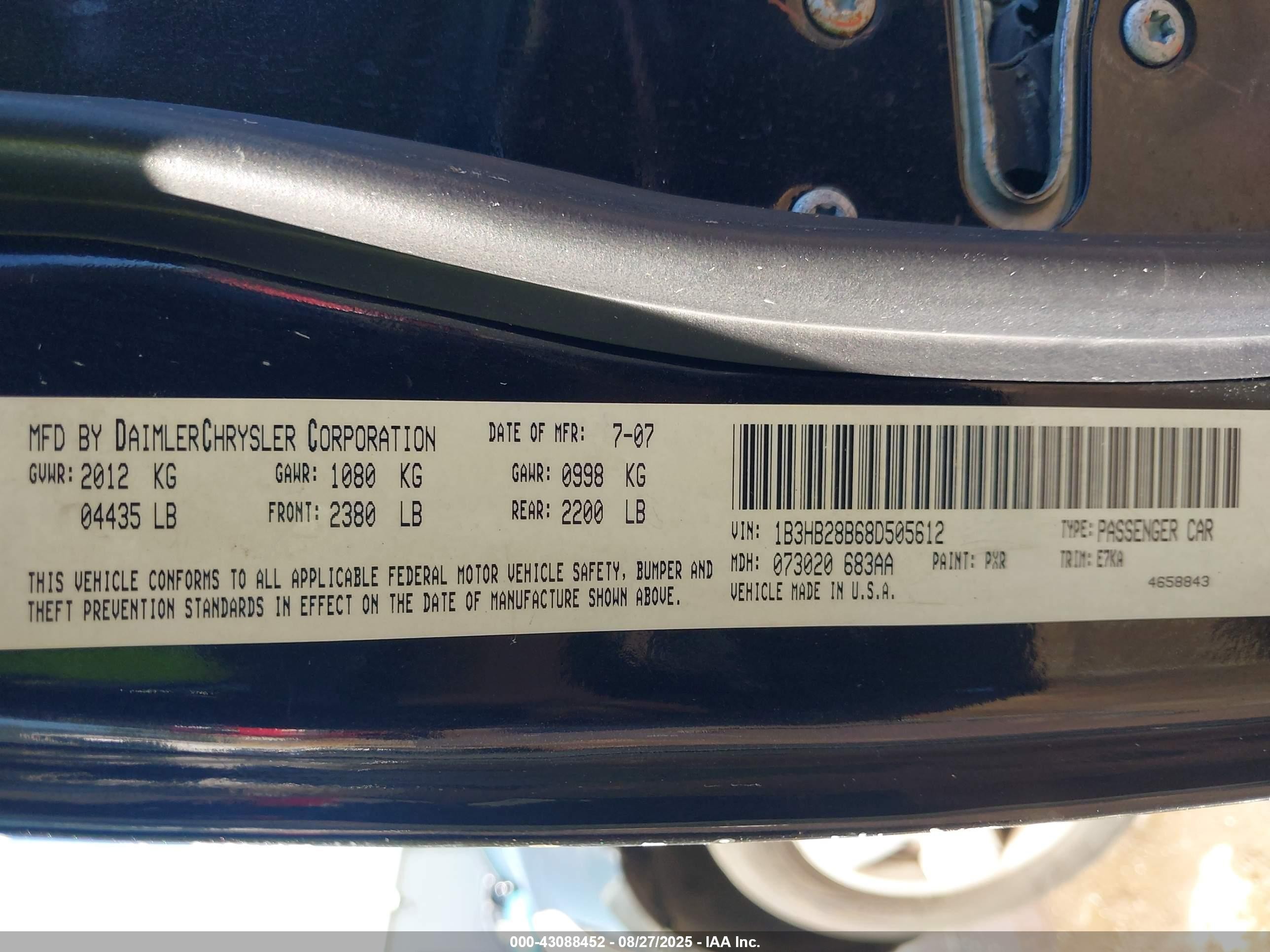 2008 Dodge Caliber Se Black vin: 1B3HB28B68D505612
