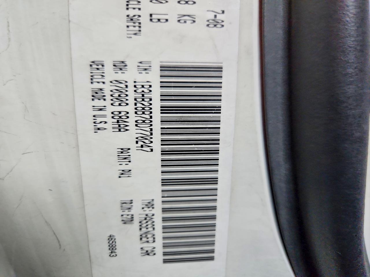 2008 Dodge Caliber White vin: 1B3HB28B78D770247