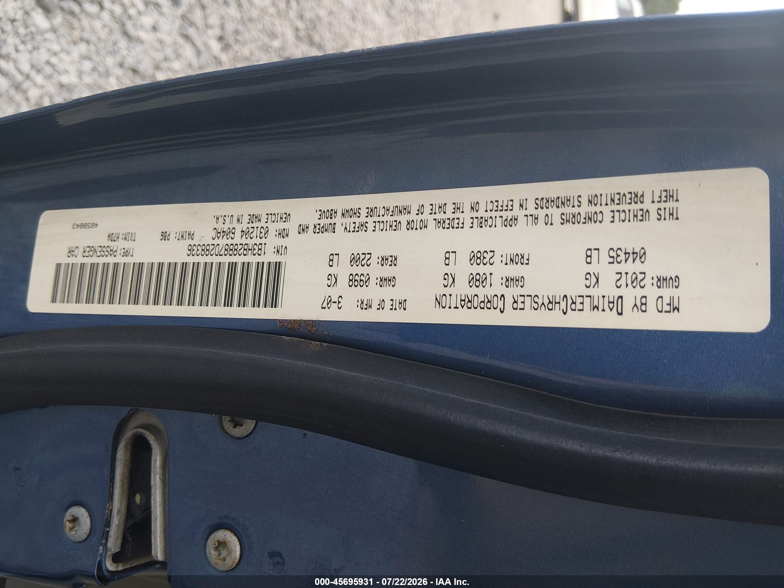 2007 Dodge Caliber   Blue vin: 1B3HB28B87D288336