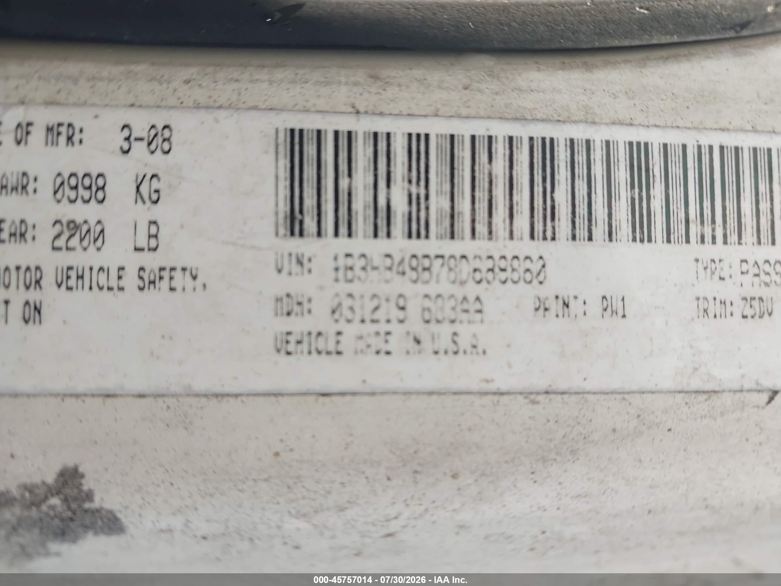 2008 Dodge Caliber Se White vin: 1B3HB28B88D653177