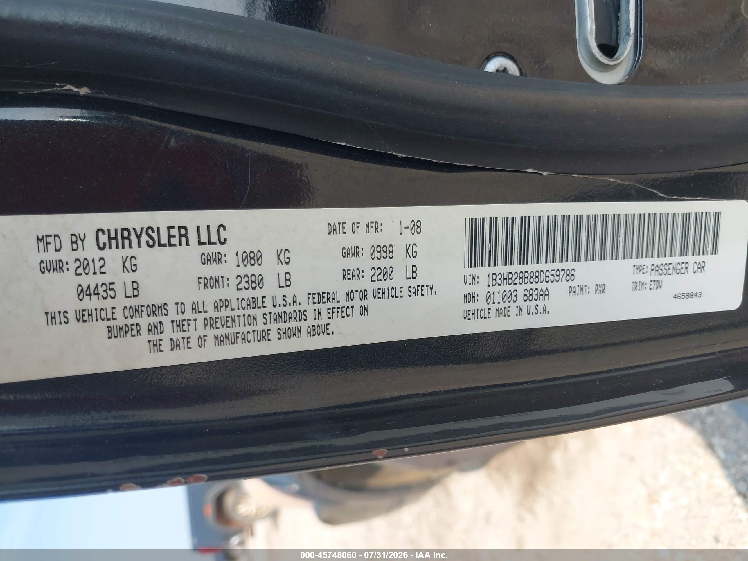 2008 Dodge Caliber Se Black vin: 1B3HB28B88D659786