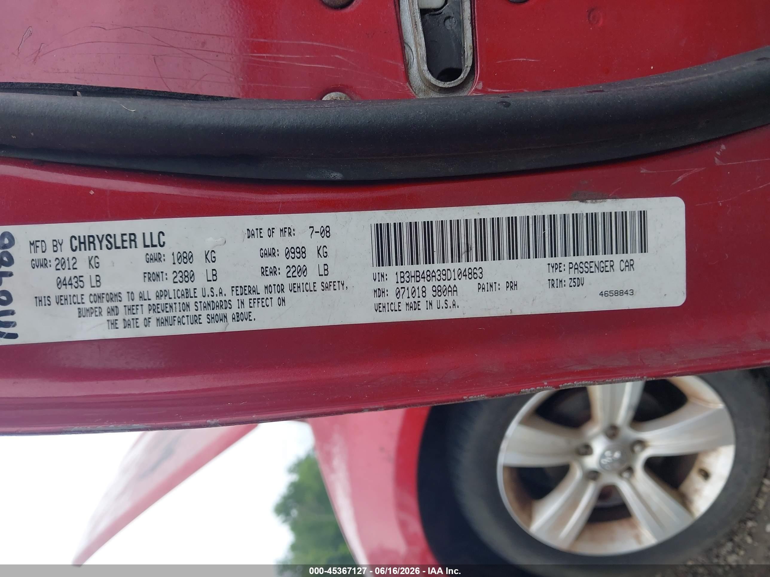 2009 Dodge Caliber Sxt Red vin: 1B3HB48A39D104863