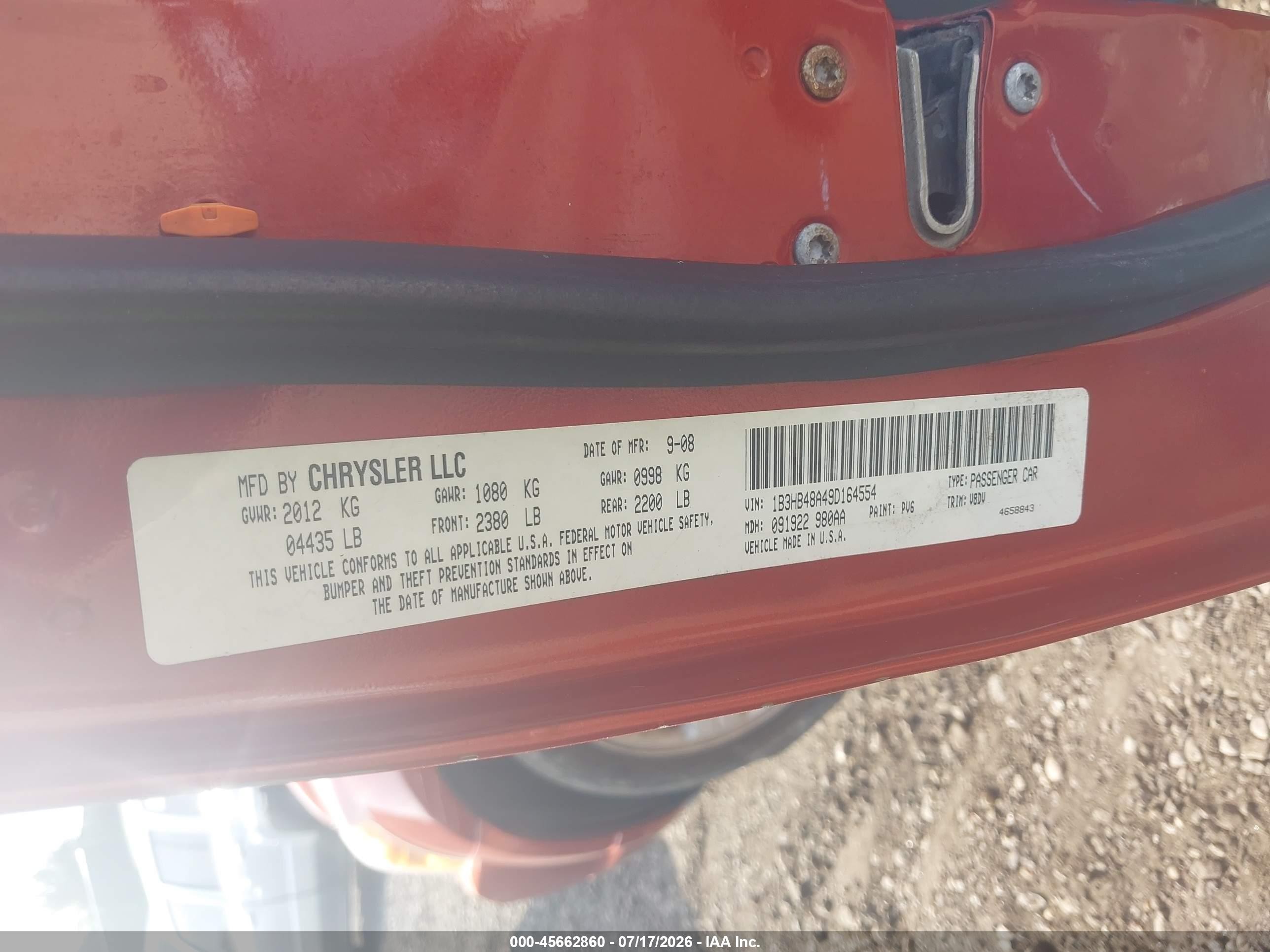 2009 Dodge Caliber Sxt Orange vin: 1B3HB48A49D164554