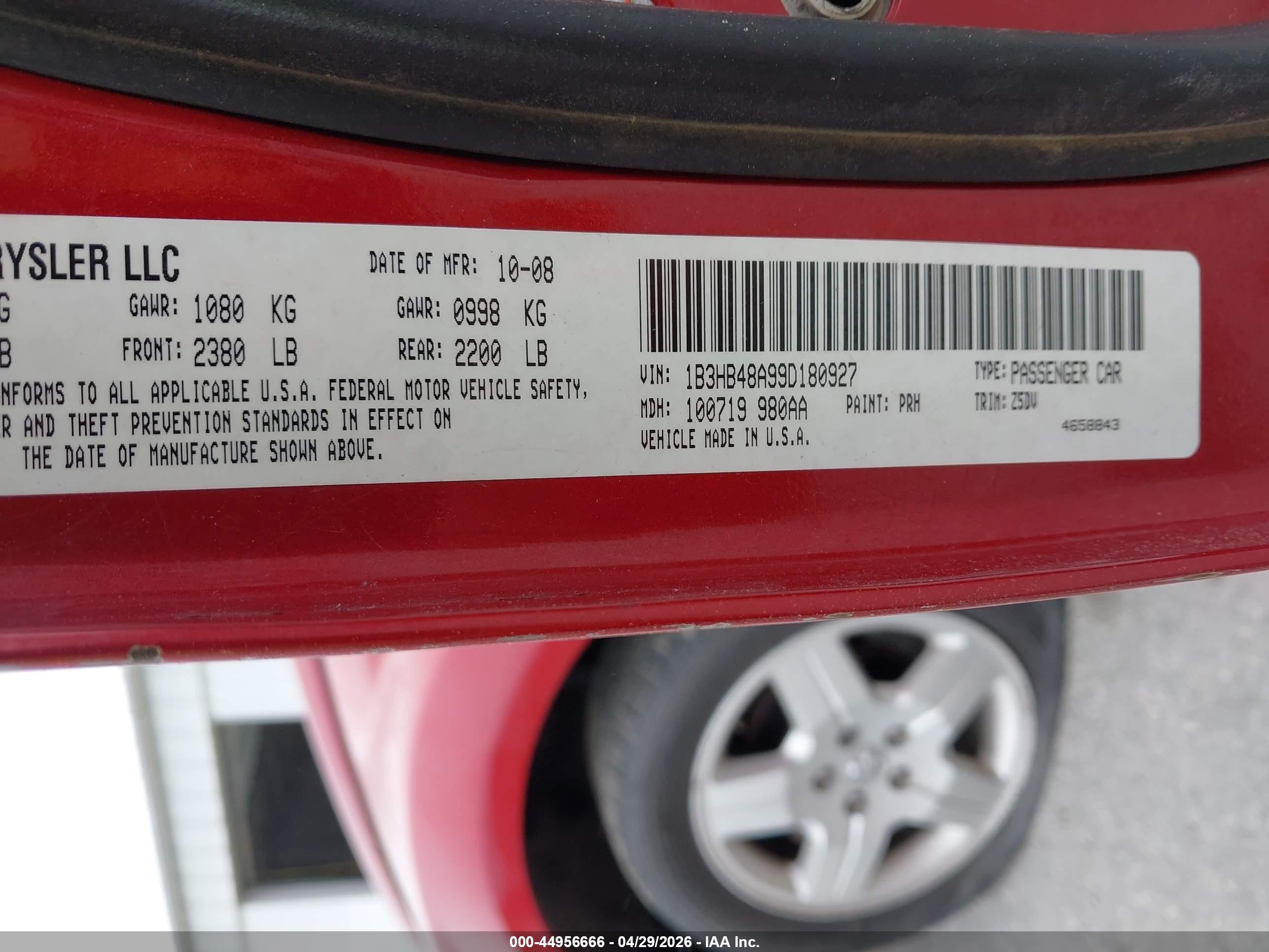 2009 Dodge Caliber Sxt Red vin: 1B3HB48A99D180927