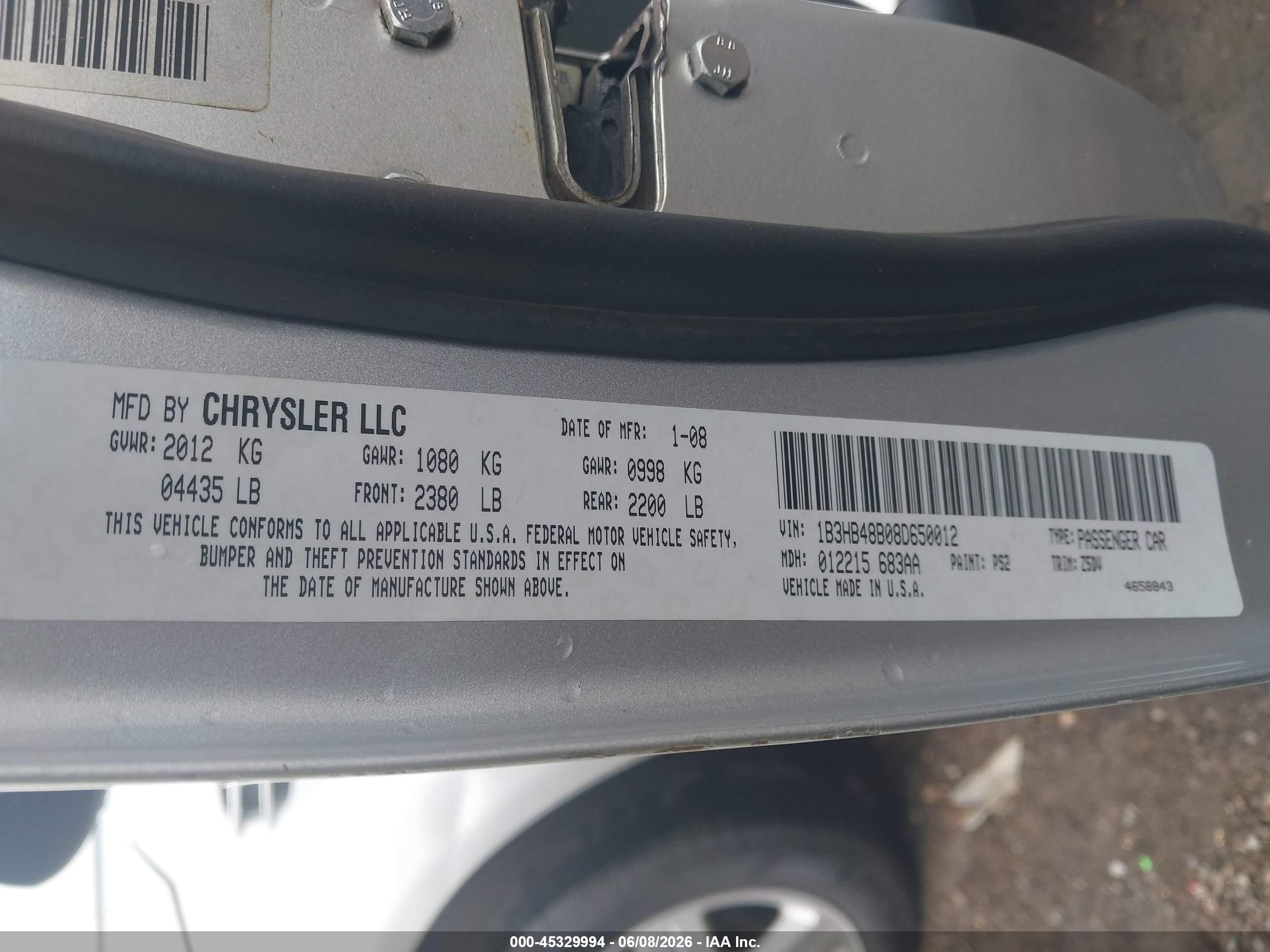 2008 Dodge Caliber Sxt Silver vin: 1B3HB48B08D650012