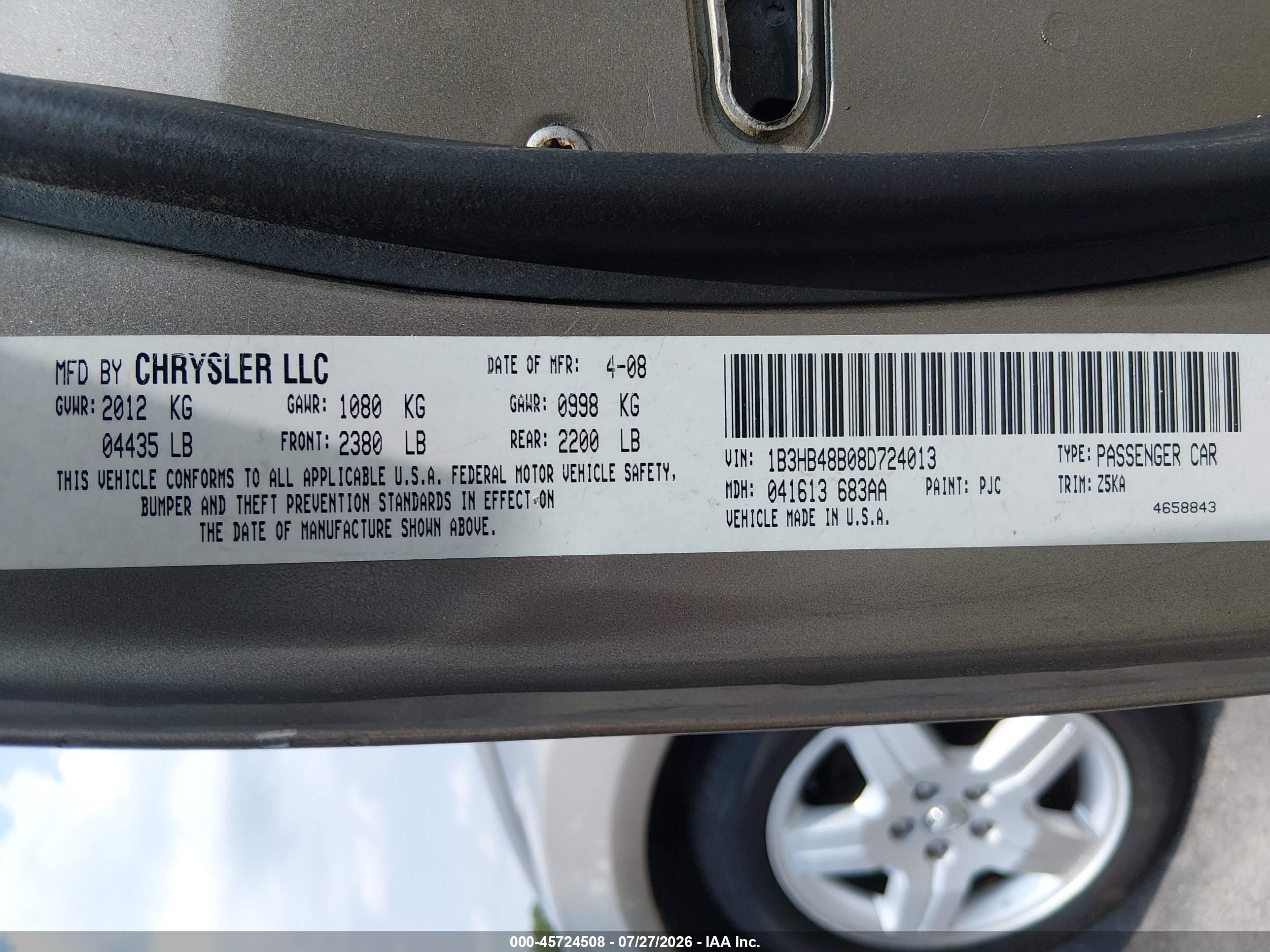 2008 Dodge Caliber Sxt Beige vin: 1B3HB48B08D724013
