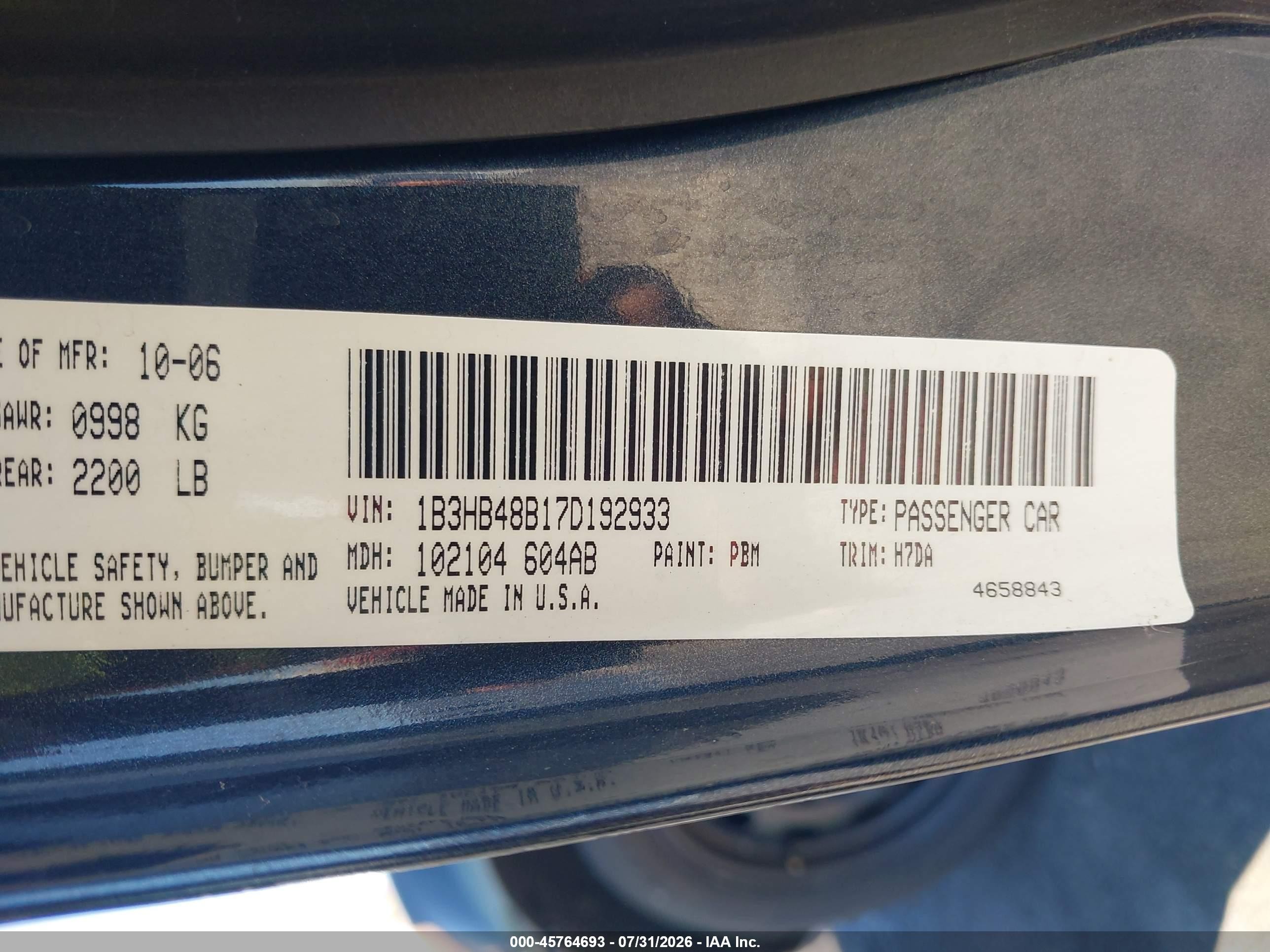 2007 Dodge Caliber Sxt Gray vin: 1B3HB48B17D192933