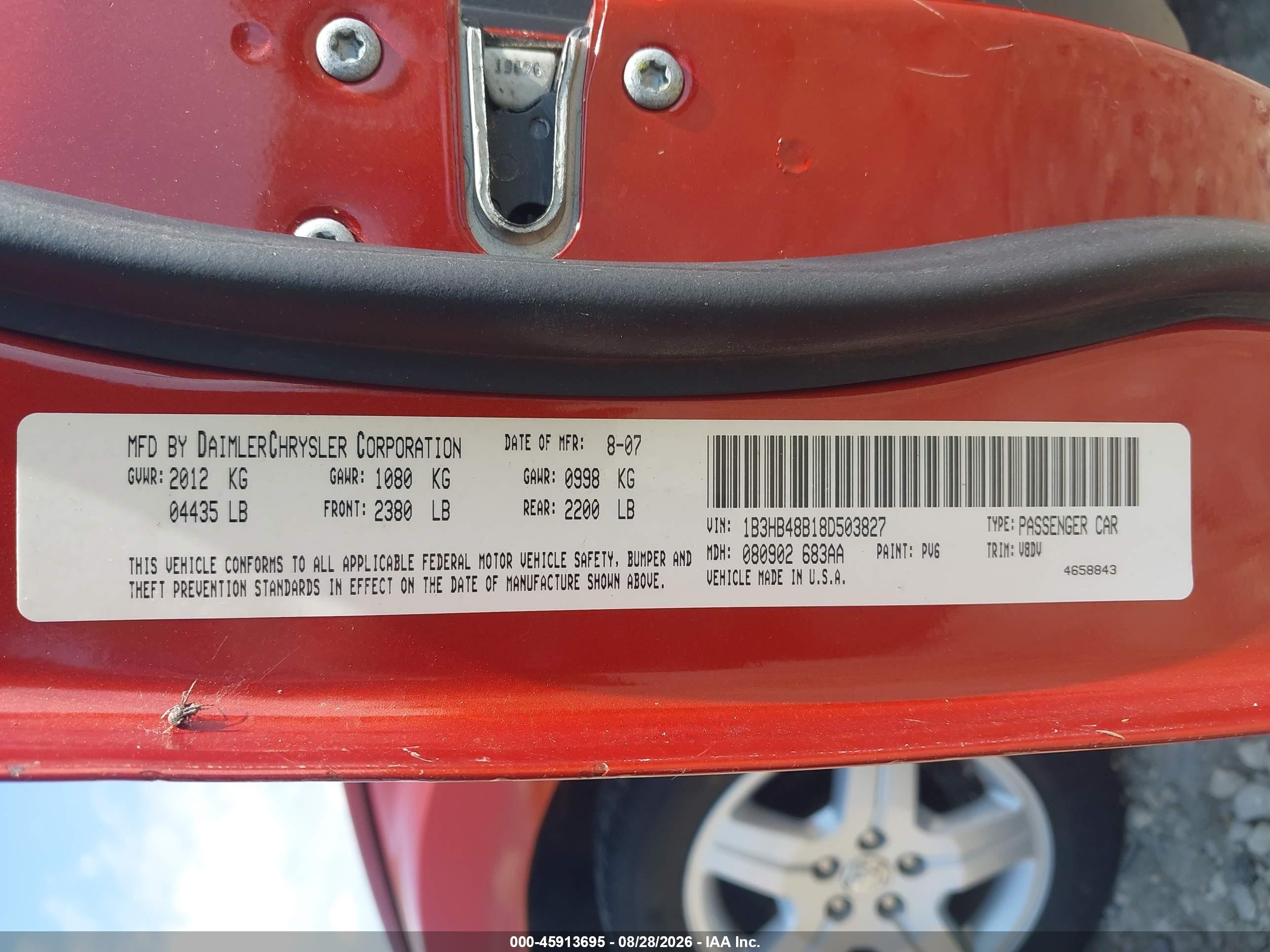 2008 Dodge Caliber Sxt Orange vin: 1B3HB48B18D503827