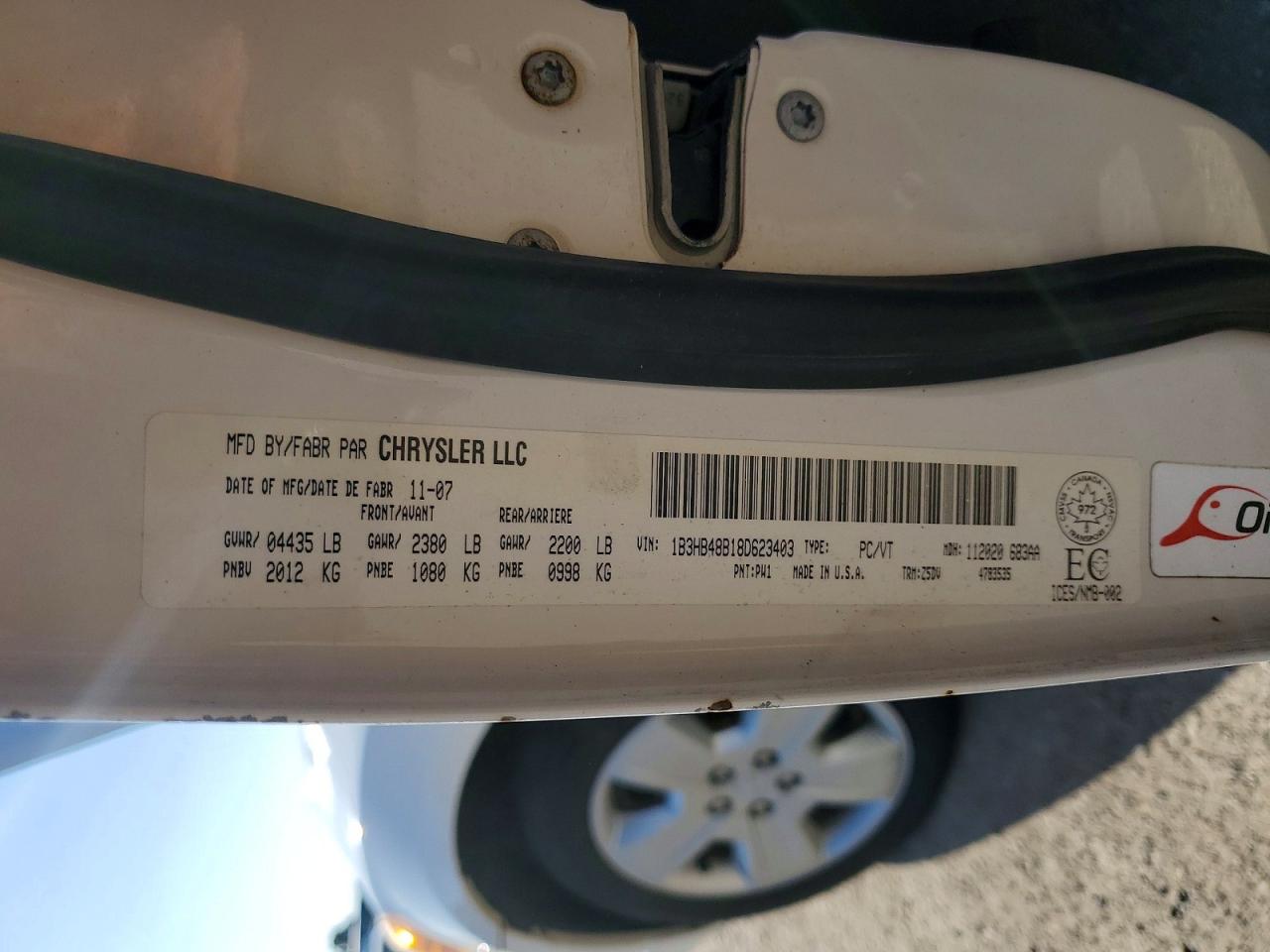 2008 Dodge Caliber Sxt White vin: 1B3HB48B18D623403