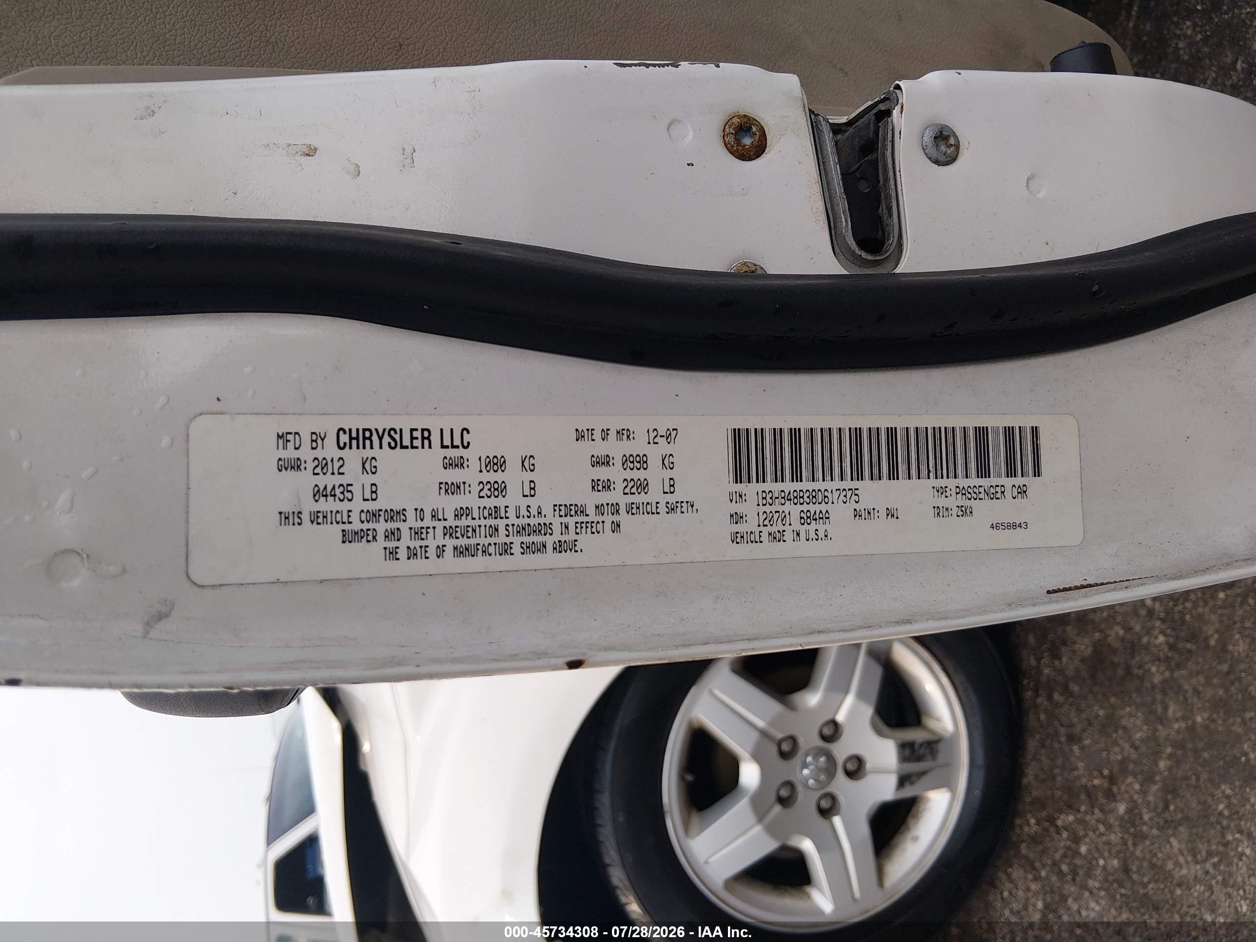 2008 Dodge Caliber Sxt Белый vin: 1B3HB48B38D617375