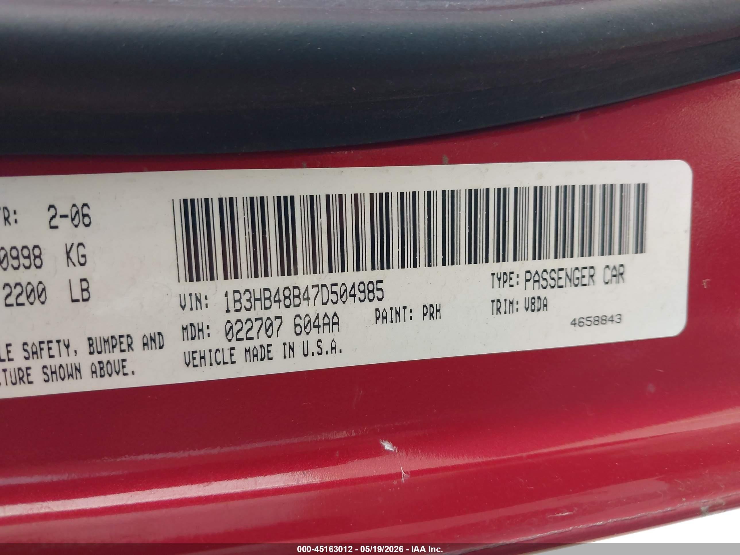 2007 Dodge Caliber Sxt Красный vin: 1B3HB48B47D504985