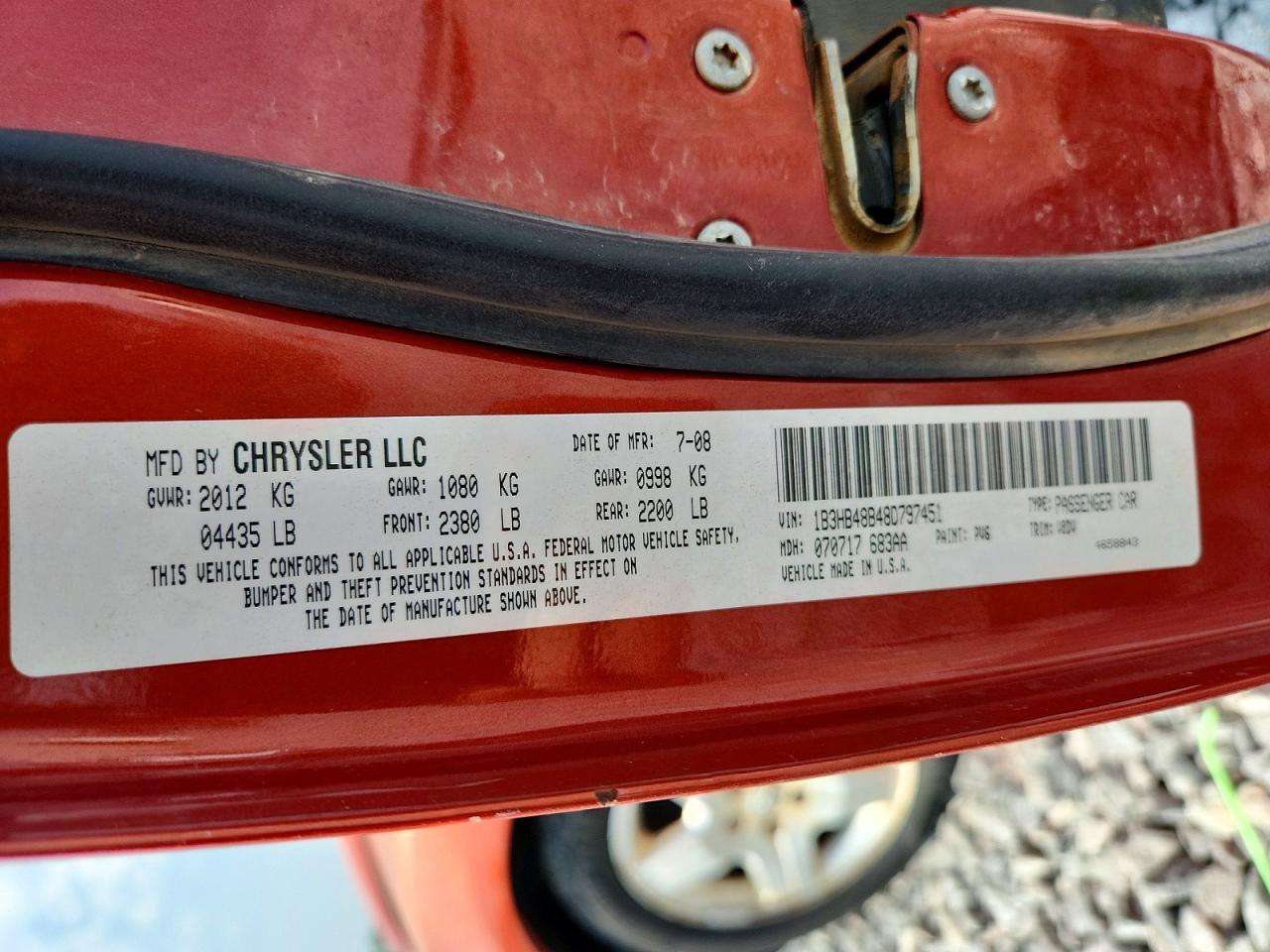 2008 Dodge Caliber Sxt Orange vin: 1B3HB48B48D797451