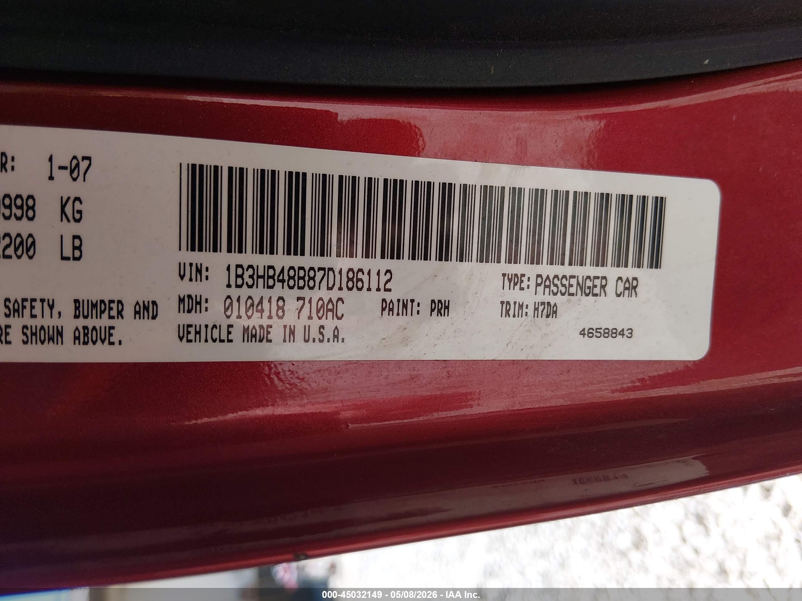2007 Dodge Caliber Sxt Red vin: 1B3HB48B87D186112