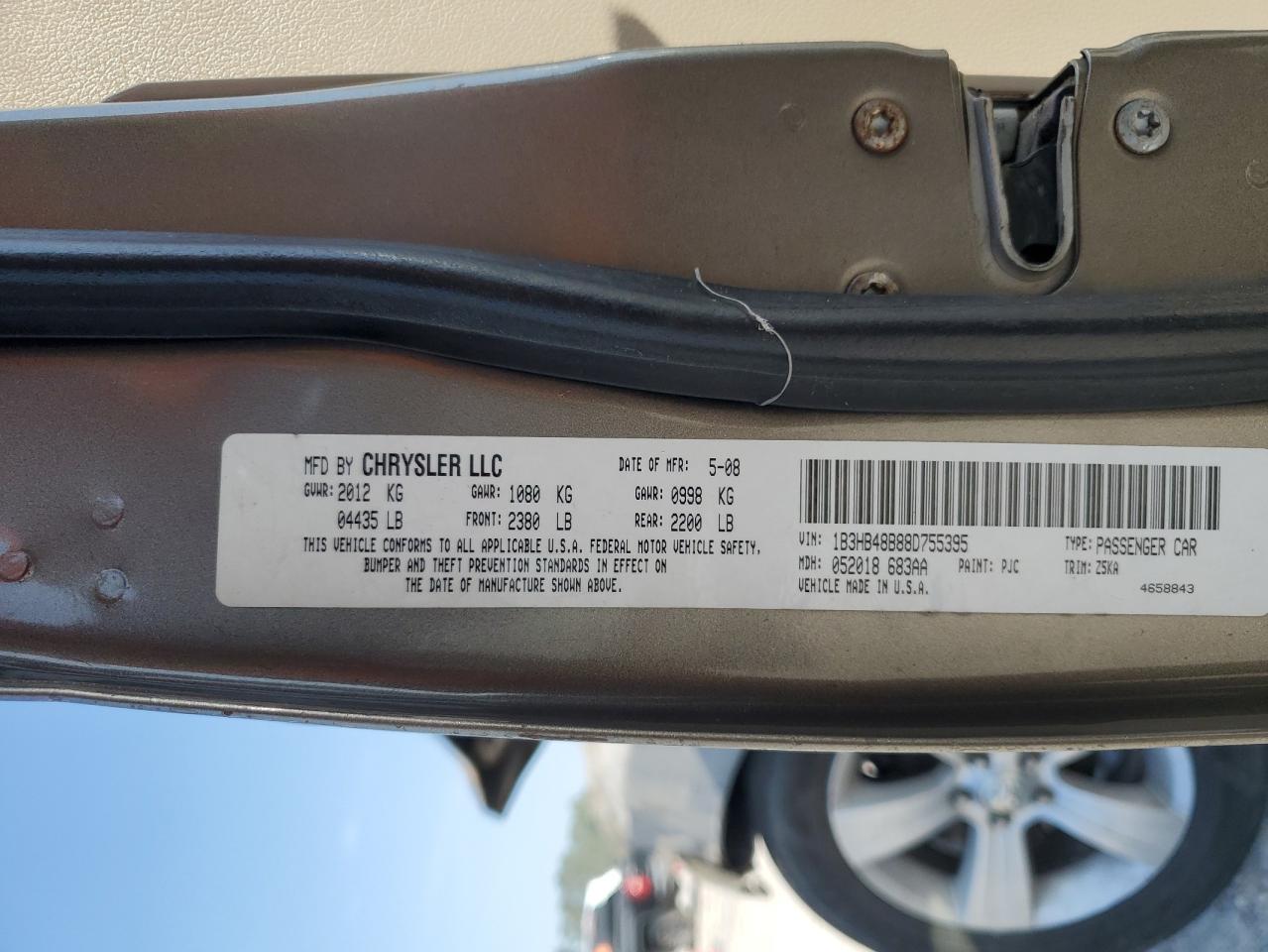 2008 Dodge Caliber Sxt Бежевый vin: 1B3HB48B88D755395