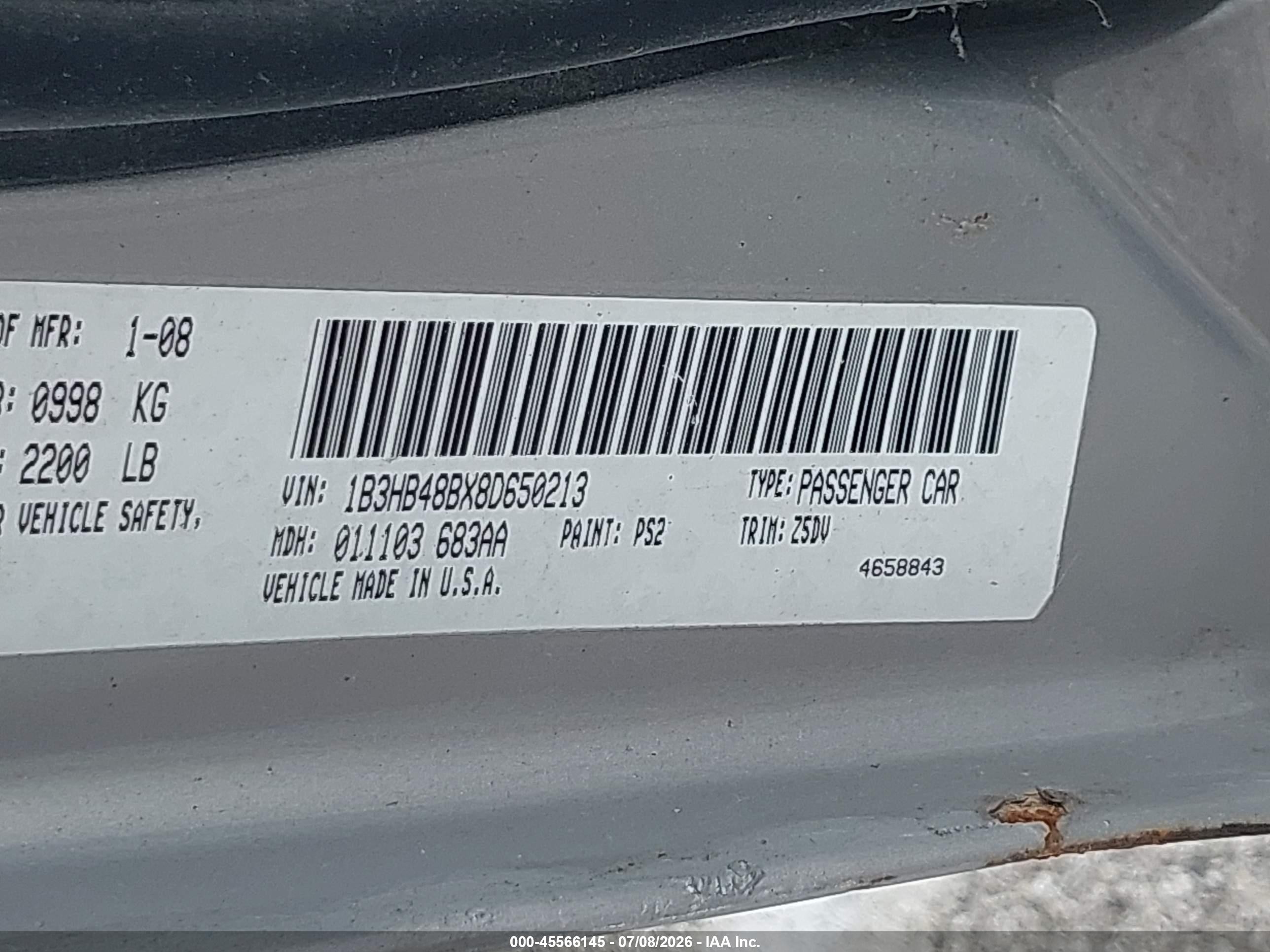 2008 Dodge Caliber Sxt Серебряный vin: 1B3HB48BX8D650213