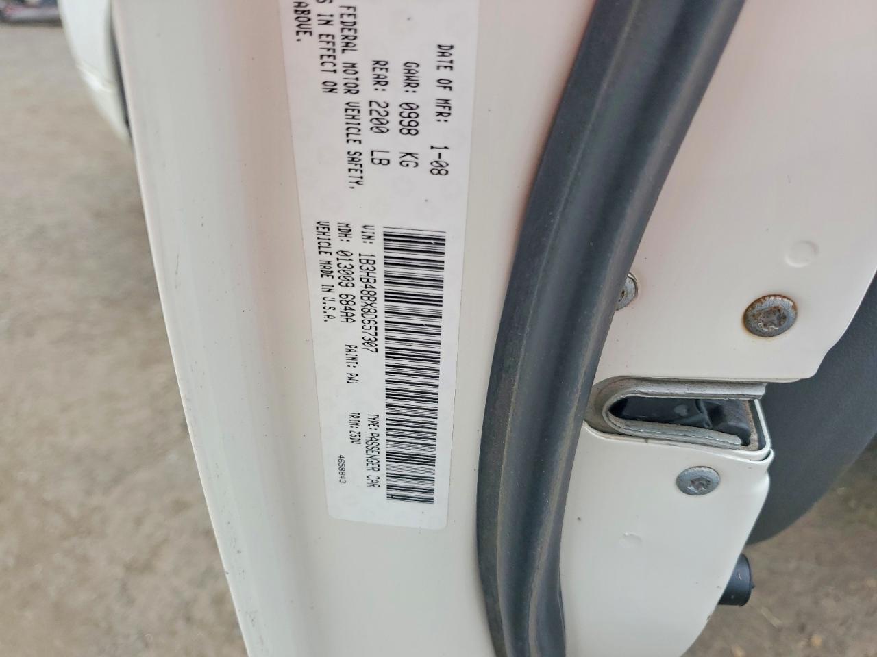 2008 Dodge Caliber Sxt White vin: 1B3HB48BX8D657307