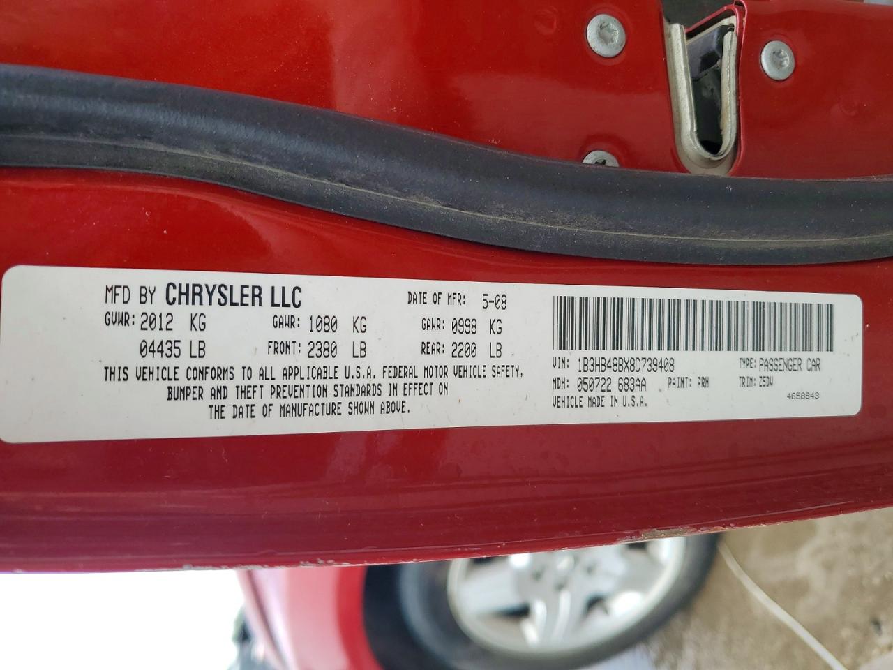 2008 Dodge Caliber Sxt Red vin: 1B3HB48BX8D739408