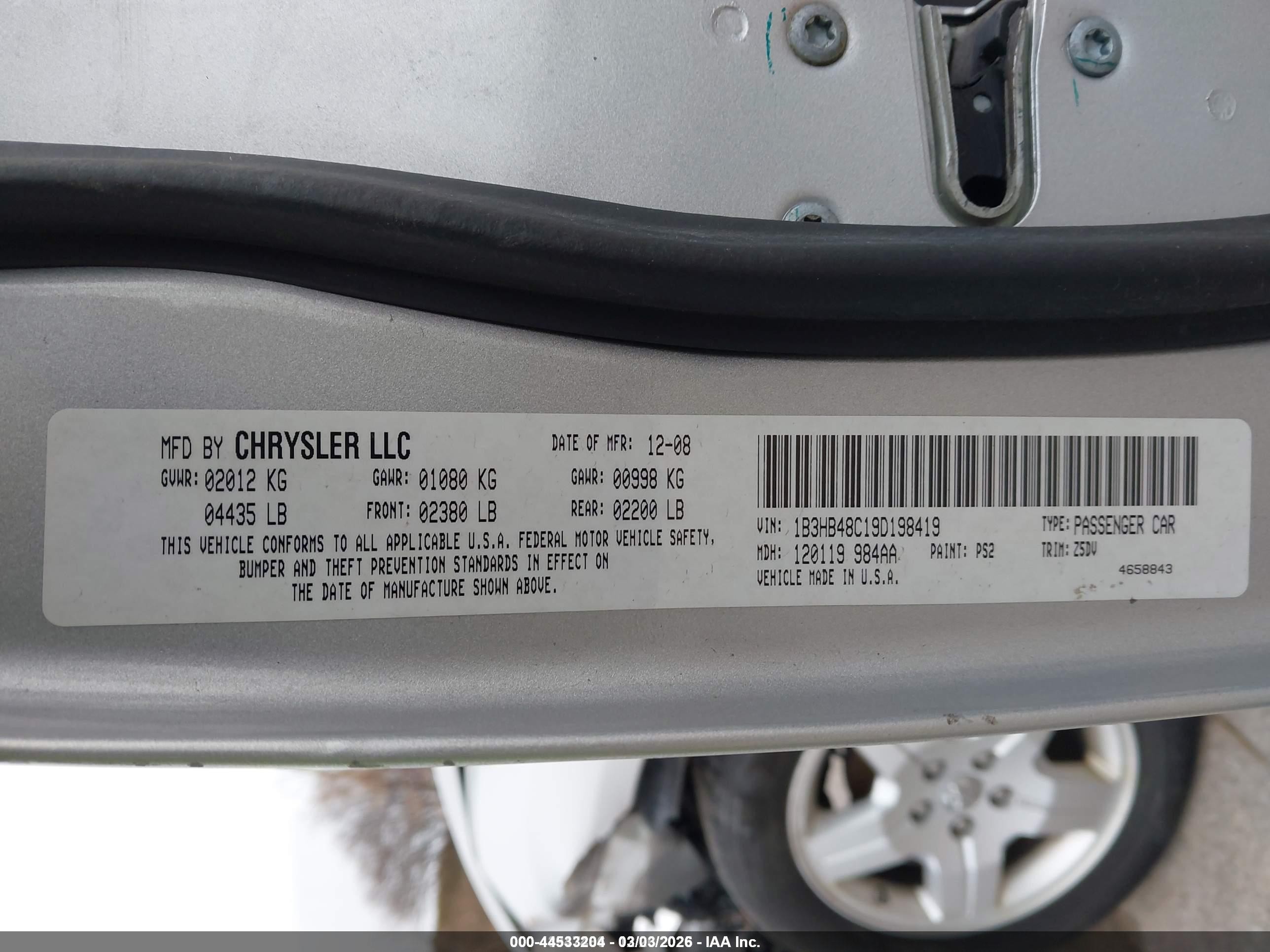2009 Dodge Caliber Sxt Silver vin: 1B3HB48C19D198419