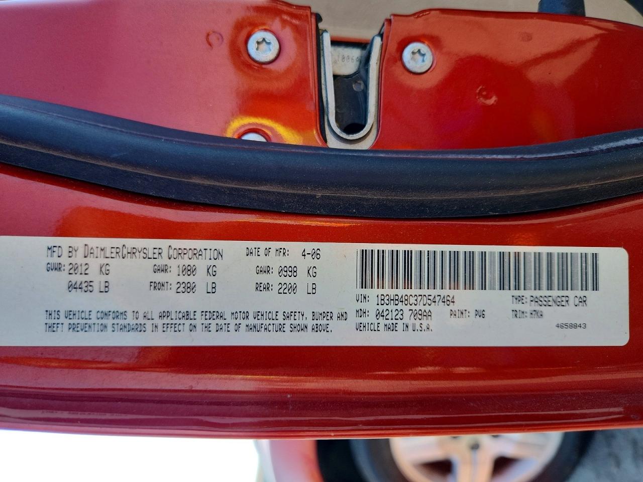 2007 Dodge Caliber Sxt Orange vin: 1B3HB48C37D547464