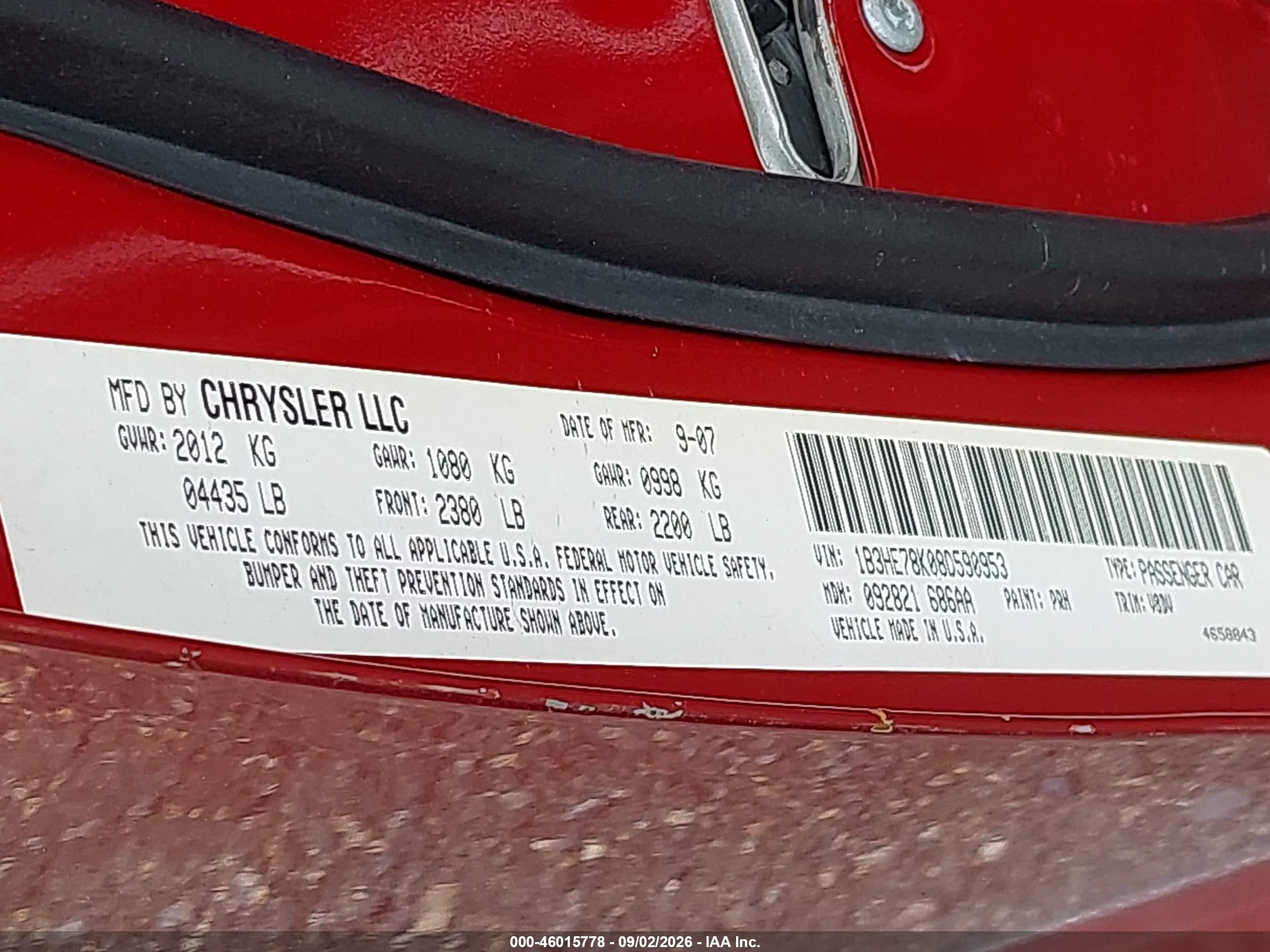 2008 Dodge Caliber R/t Red vin: 1B3HE78K08Z590953