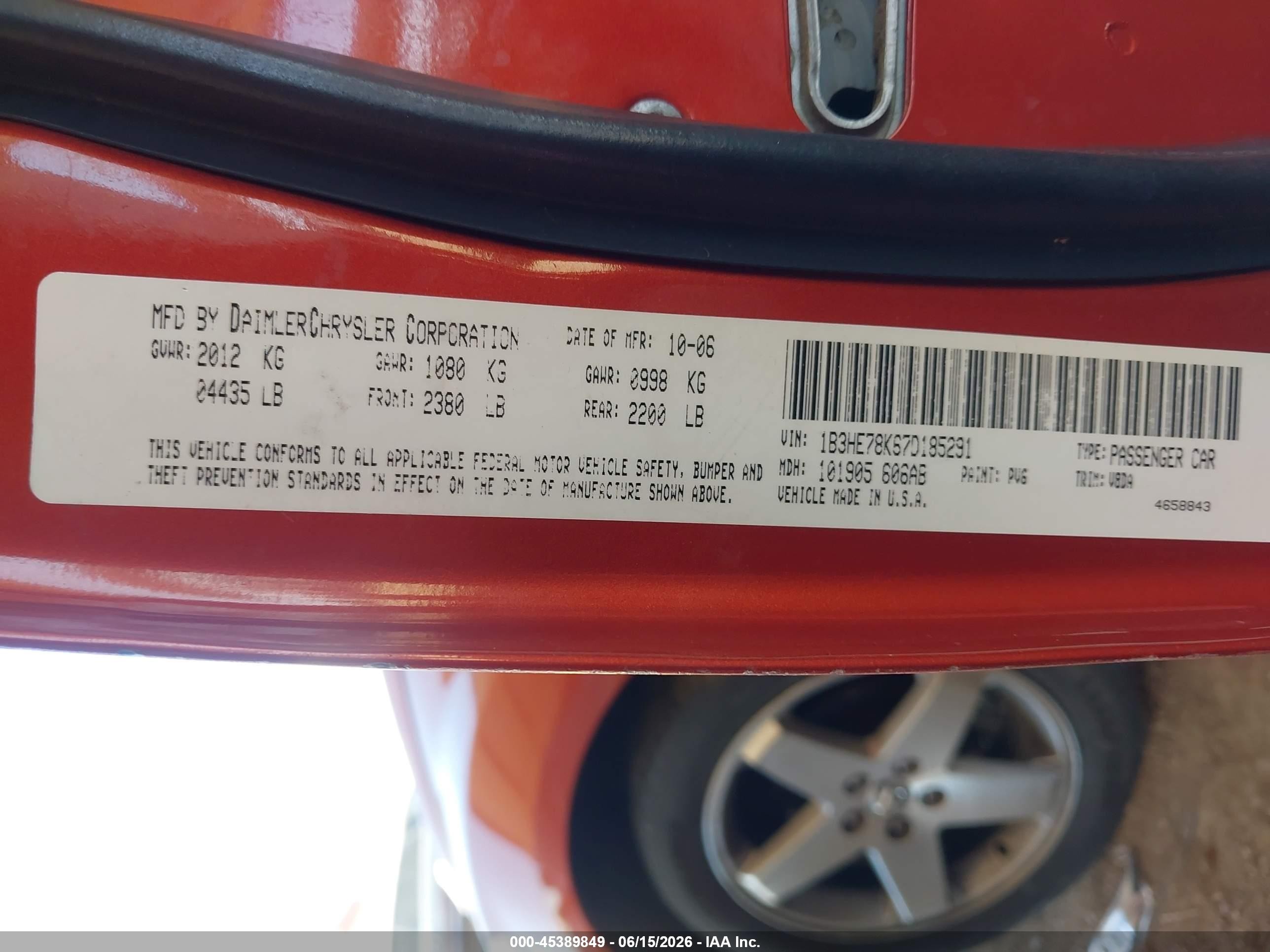 2007 Dodge Caliber R/t Оранжевый vin: 1B3HE78K67D185291