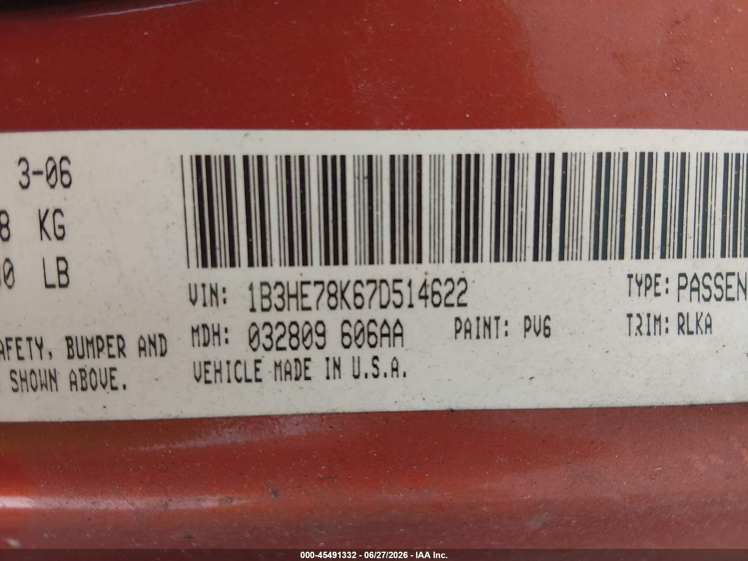 2007 Dodge Caliber R/t Orange vin: 1B3HE78K67D514622