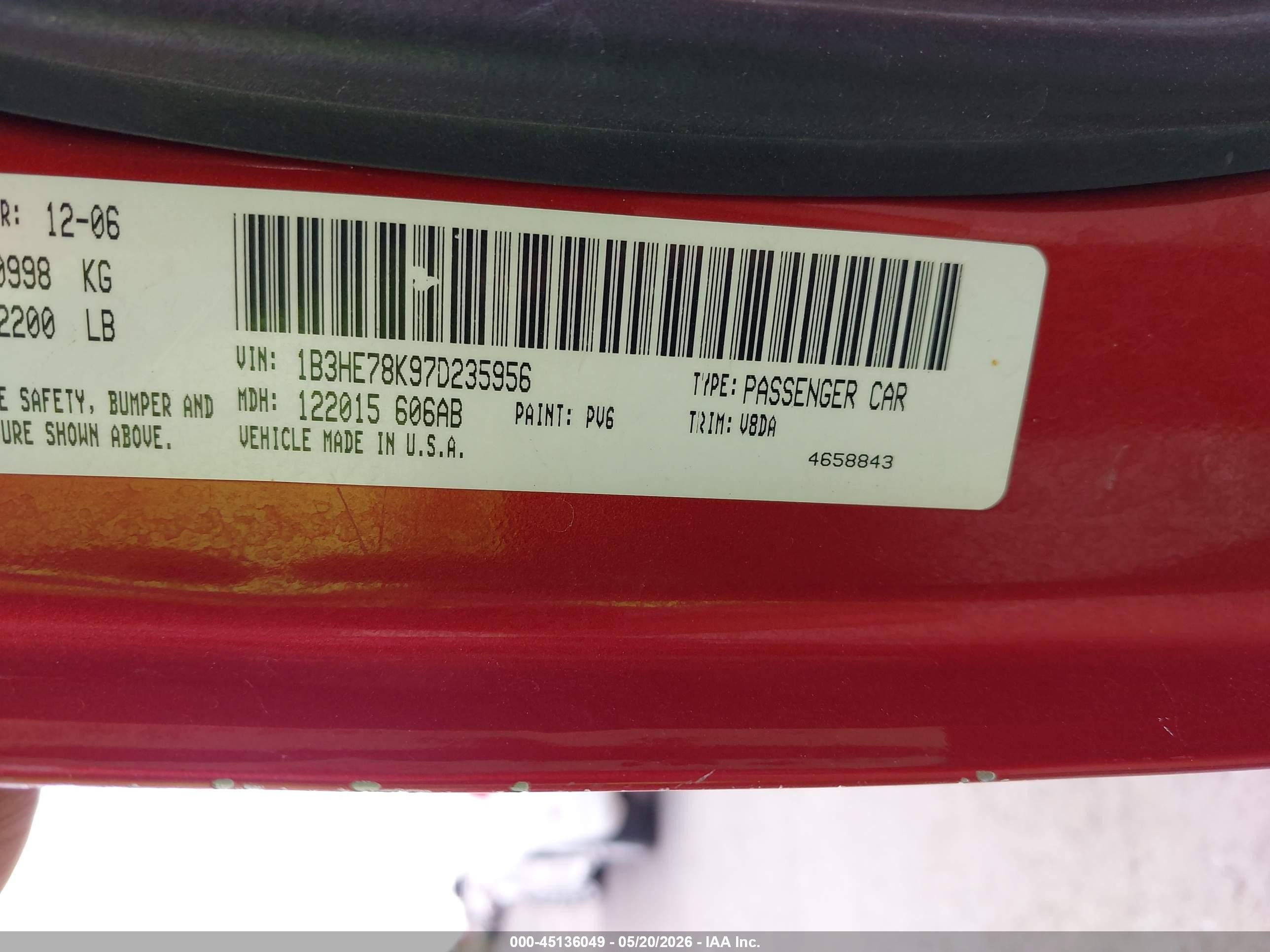 2007 Dodge Caliber R/t Orange vin: 1B3HE78K97D235956