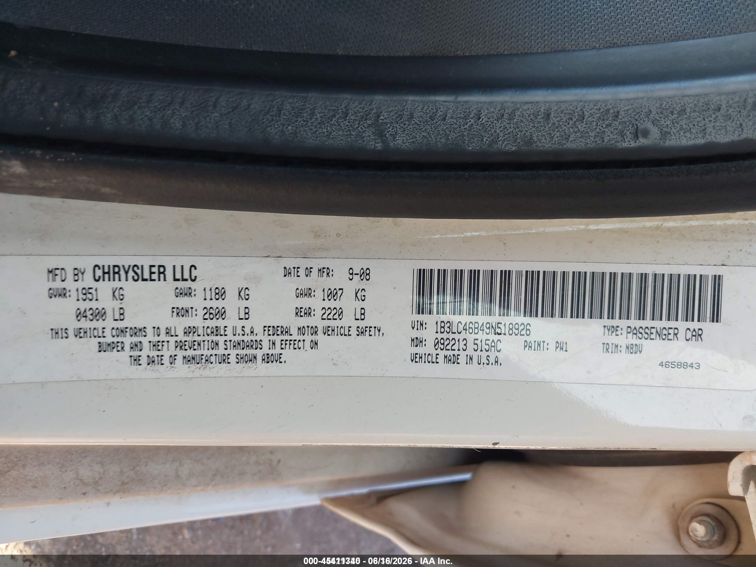 2009 Dodge Avenger Se/sxt White vin: 1B3LC46B49N518926