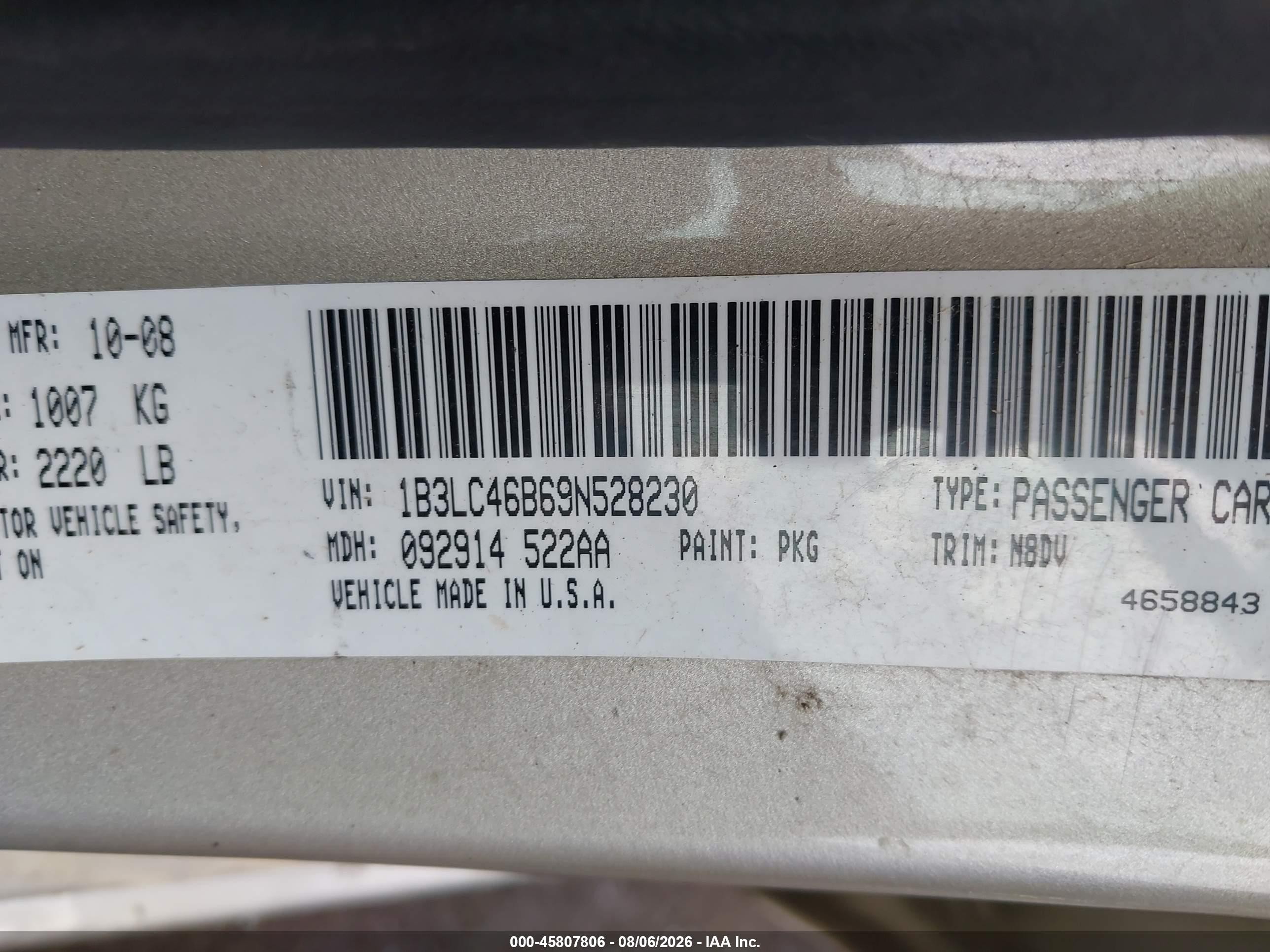 2009 Dodge Avenger Se/sxt Champagne vin: 1B3LC46B69N528230
