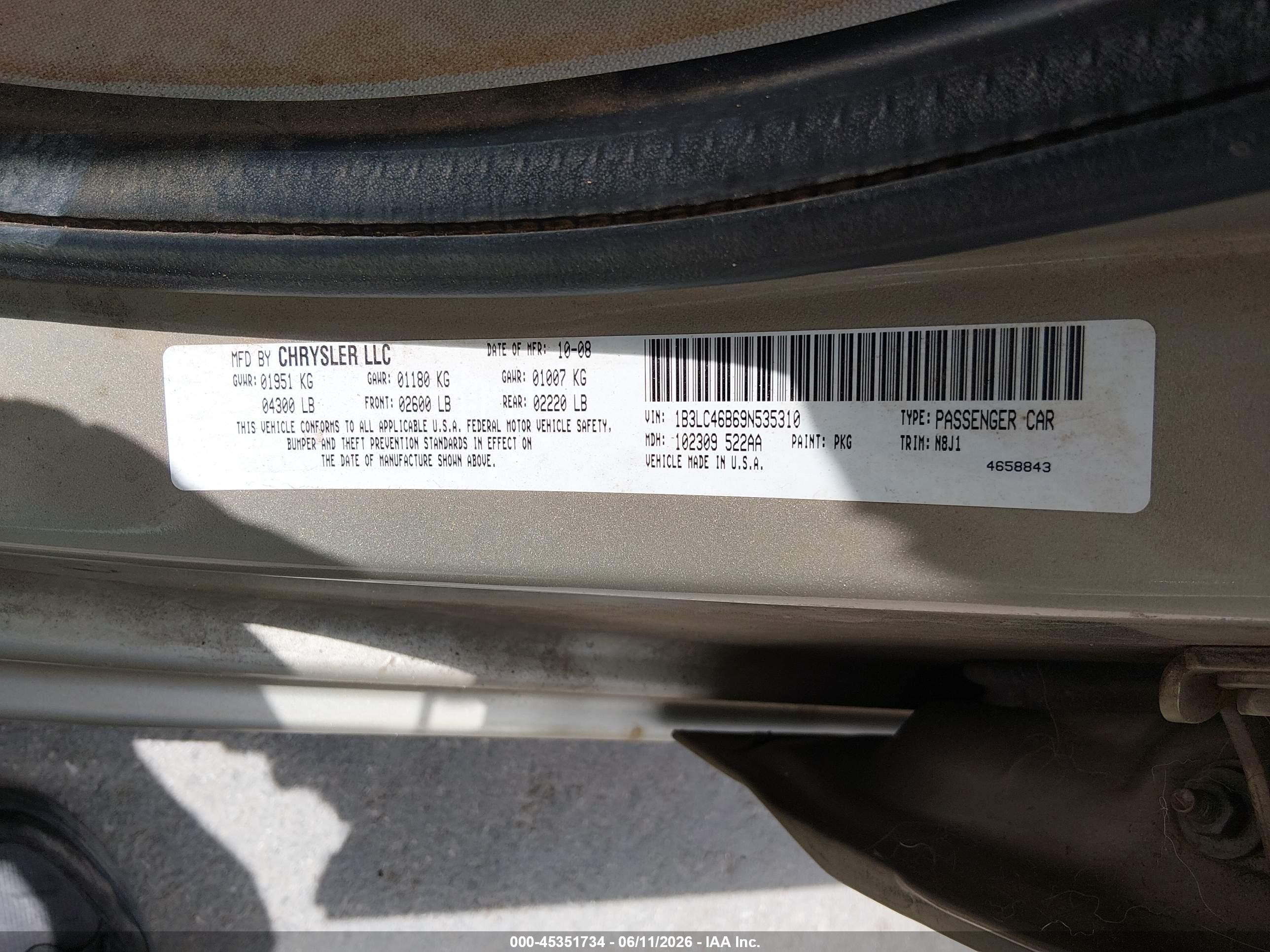 2009 Dodge Avenger Se/sxt Tan vin: 1B3LC46B69N535310