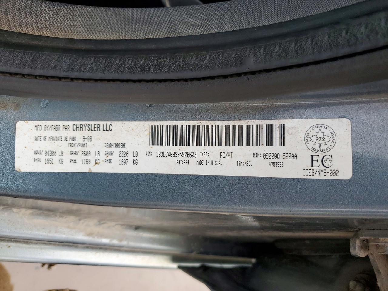2009 Dodge Avenger Se Blue vin: 1B3LC46B99N526603