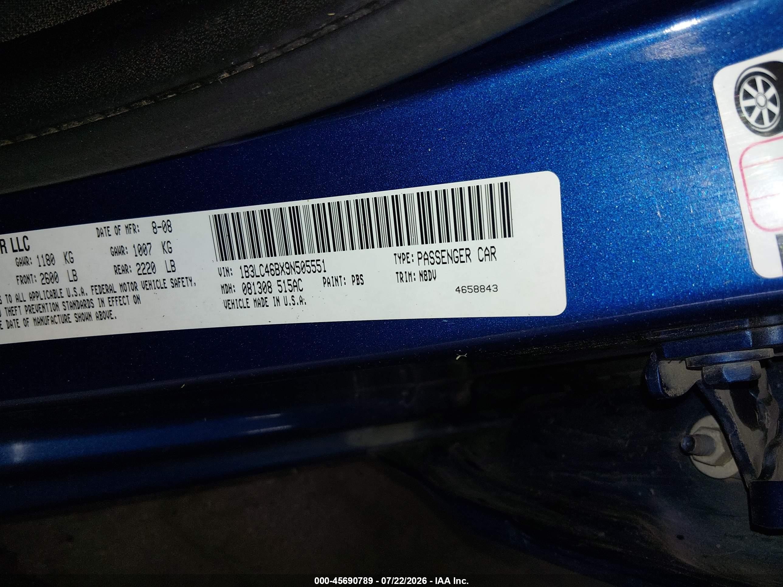 2009 Dodge Avenger Se/sxt Blue vin: 1B3LC46BX9N505551